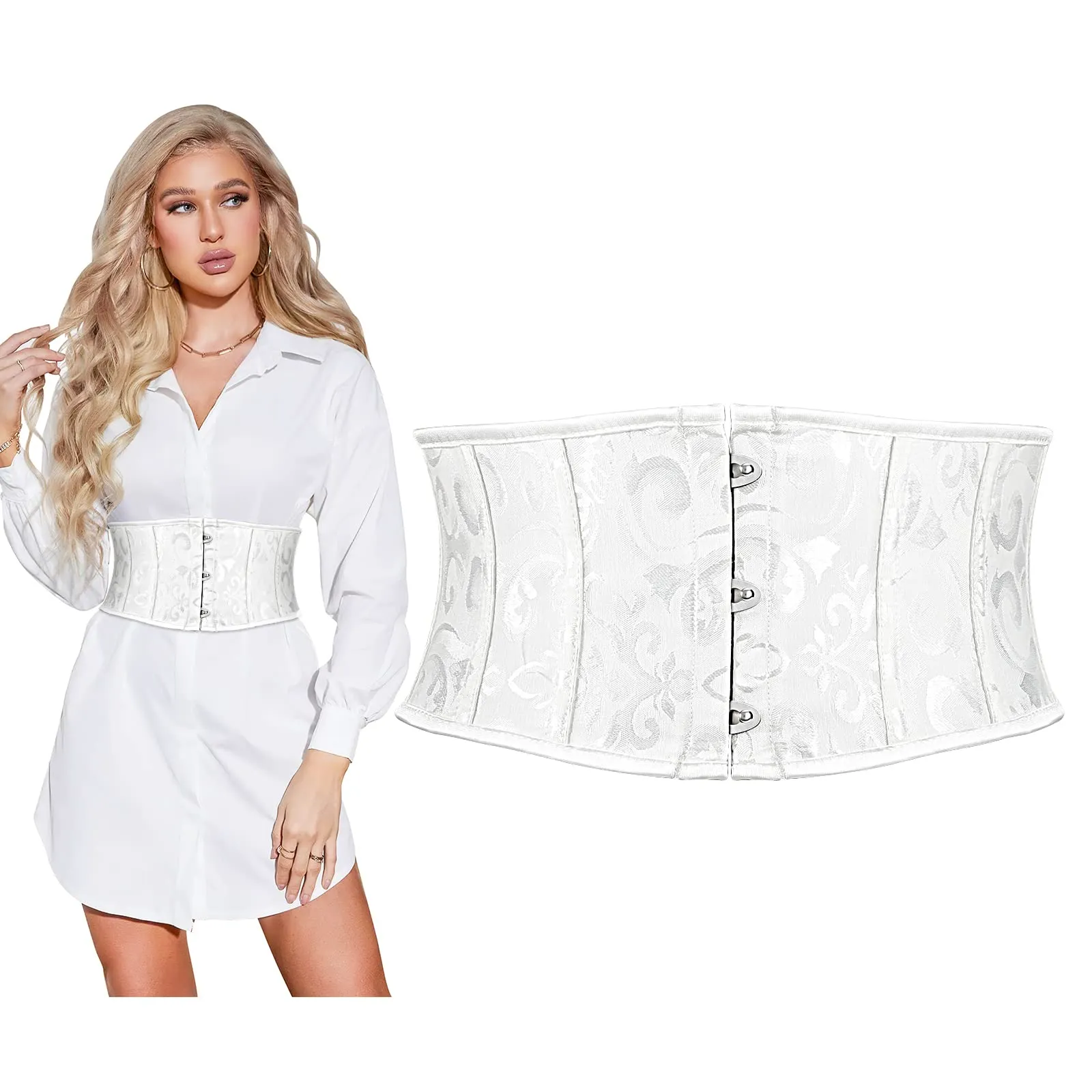 Women's Jacquard Brocade Corset Waist Belt, Underbust Steel Boned Lace Up Satin Bustier Waspie Belt by SUOSDEY