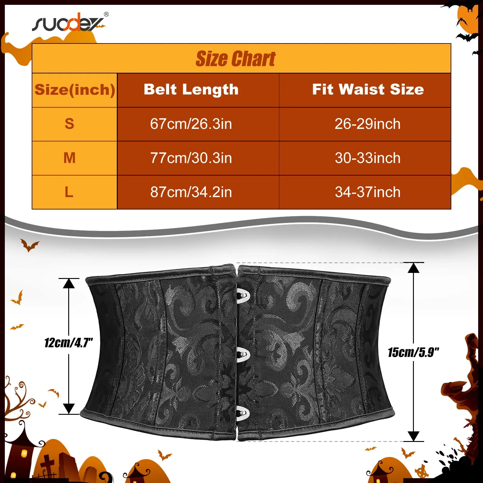 Women's Jacquard Brocade Corset Waist Belt, Underbust Steel Boned Lace Up Satin Bustier Waspie Belt by SUOSDEY