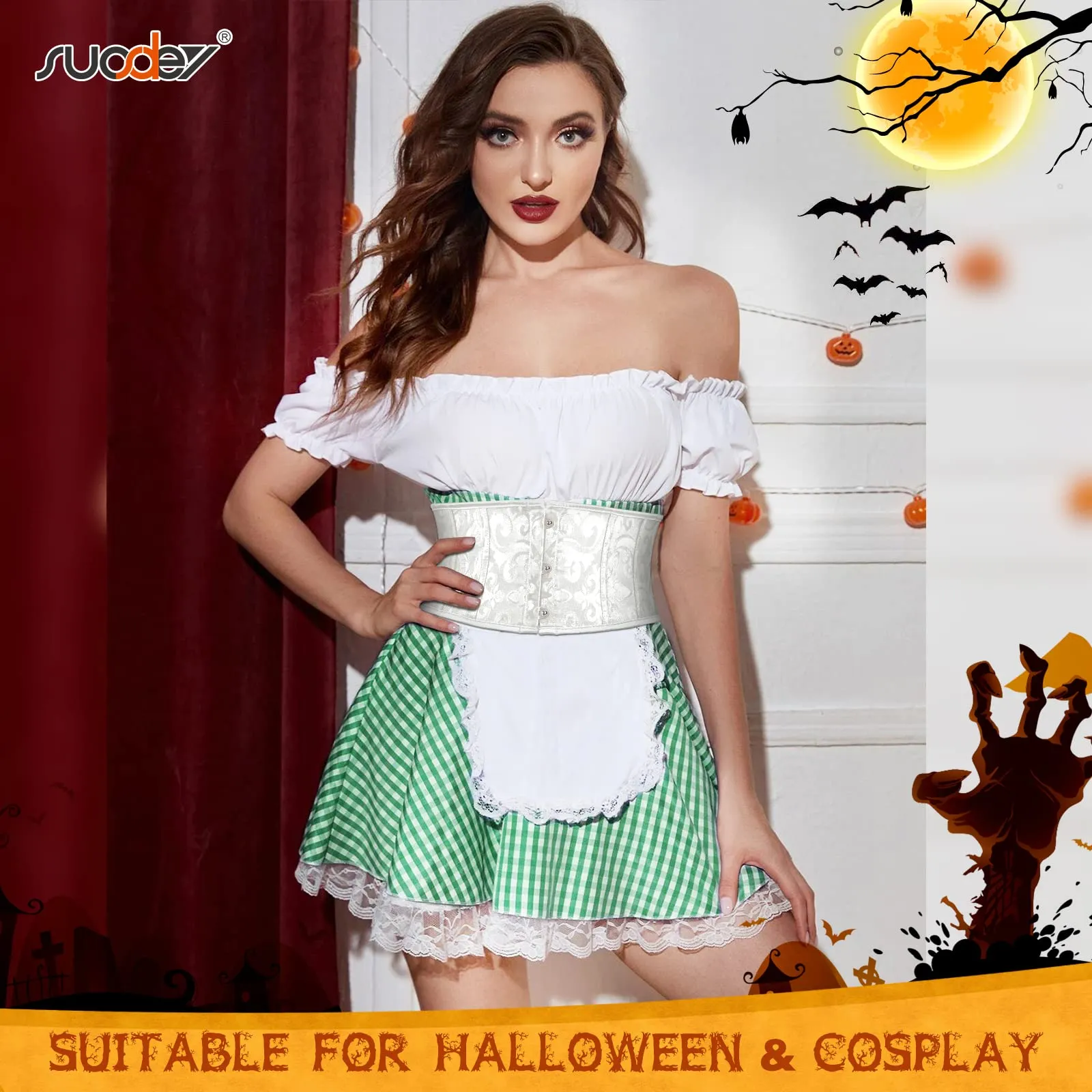 Women's Jacquard Brocade Corset Waist Belt, Underbust Steel Boned Lace Up Satin Bustier Waspie Belt by SUOSDEY