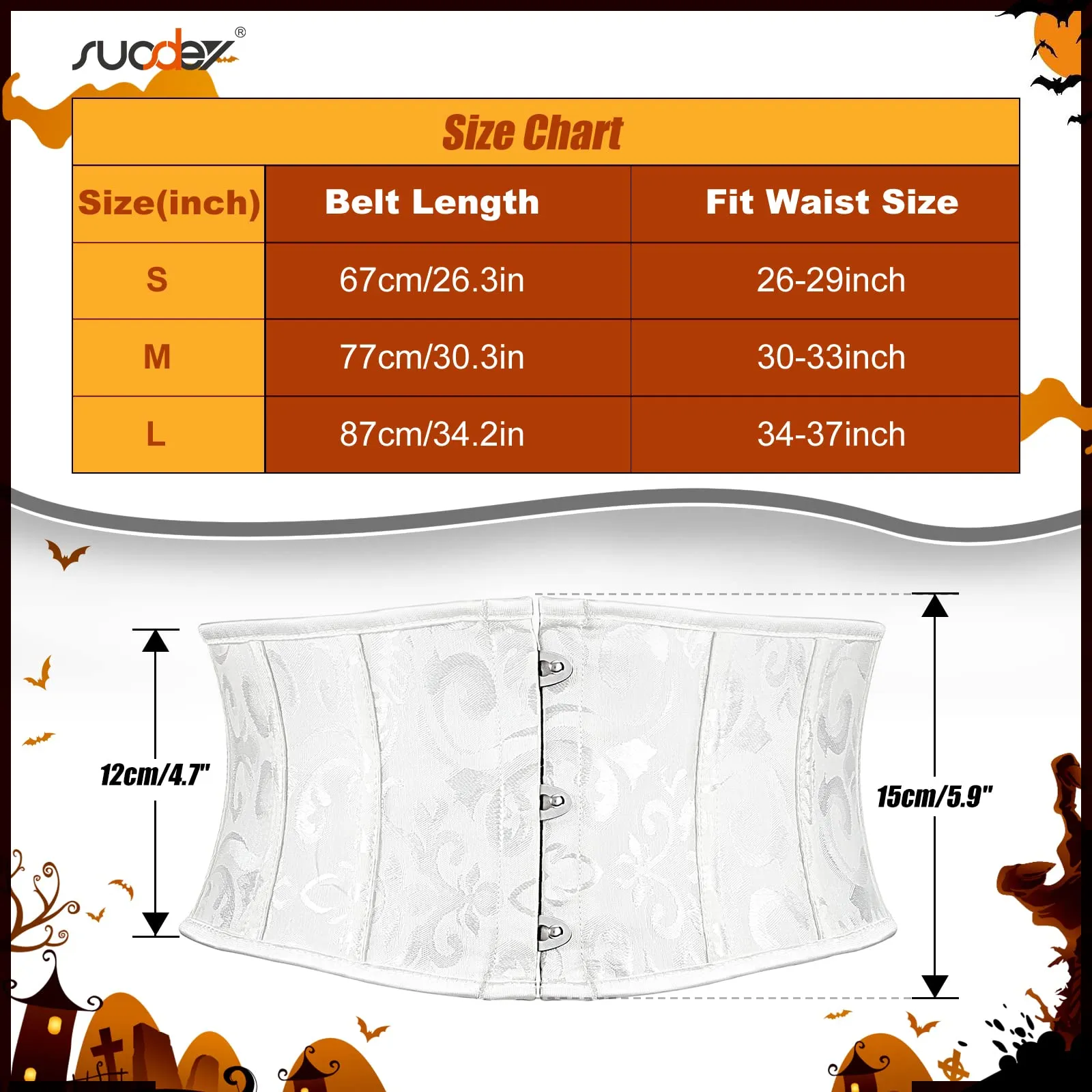 Women's Jacquard Brocade Corset Waist Belt, Underbust Steel Boned Lace Up Satin Bustier Waspie Belt by SUOSDEY