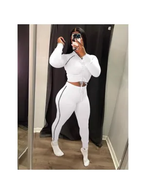 Women's Physique Fitting Hooded Collar Solid Color Jogging Suit