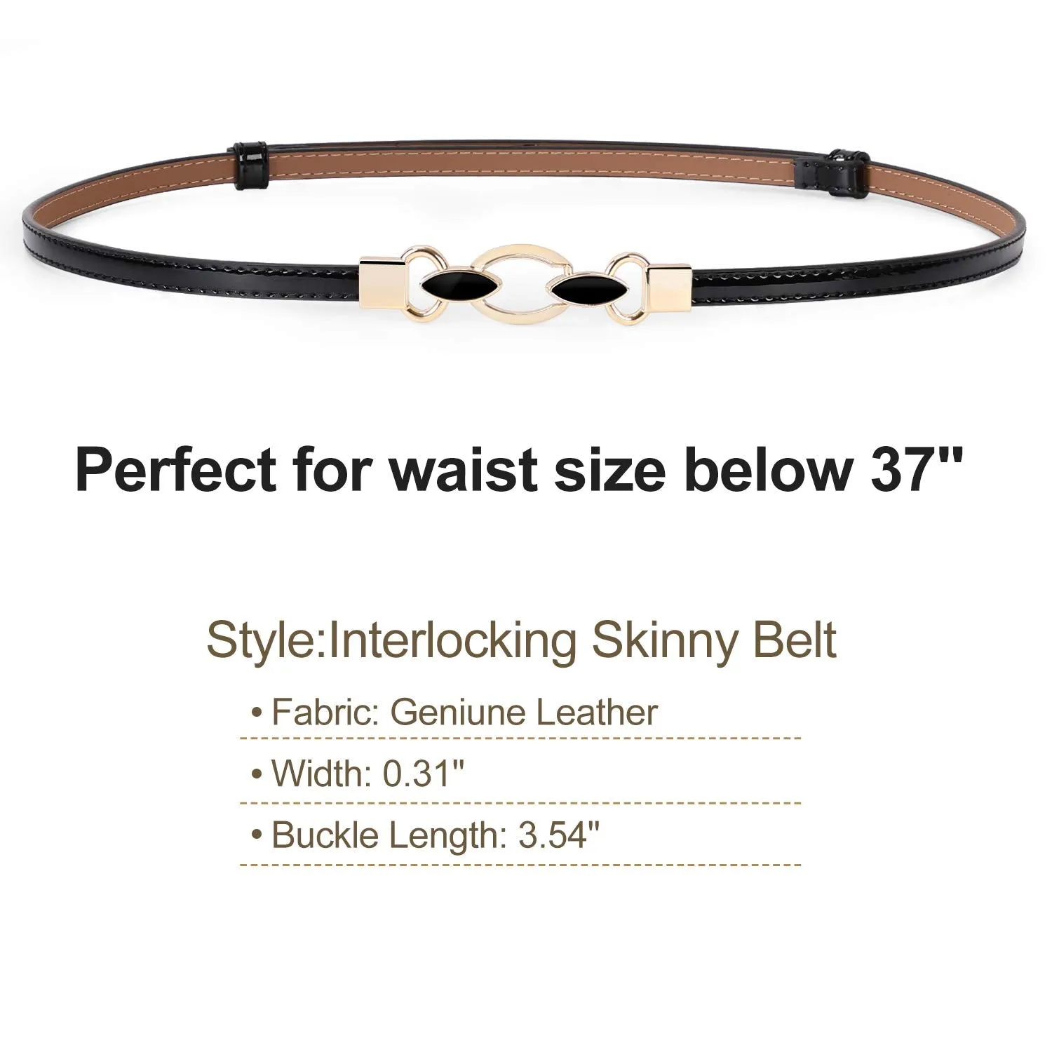 Women's Skinny PU Leather Belt Solid Color Fashion Thin Waist Belt with Gold Buckle for Jeans Pants 1/2 Width