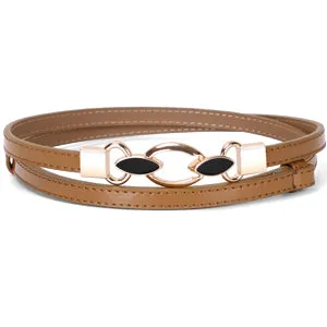 Women's Skinny PU Leather Belt Solid Color Fashion Thin Waist Belt with Gold Buckle for Jeans Pants 1/2 Width