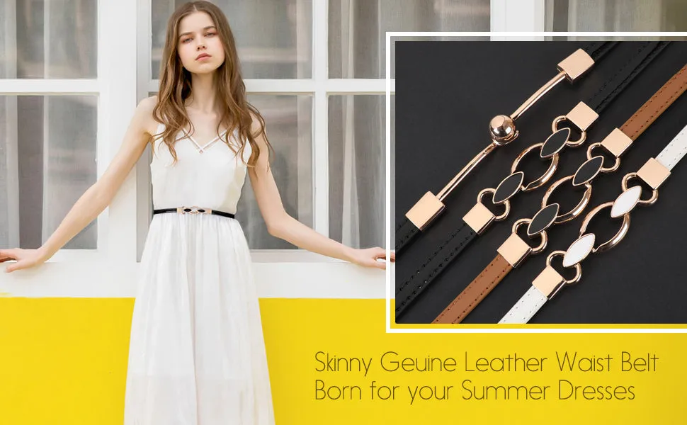 Women's Skinny PU Leather Belt Solid Color Fashion Thin Waist Belt with Gold Buckle for Jeans Pants 1/2 Width