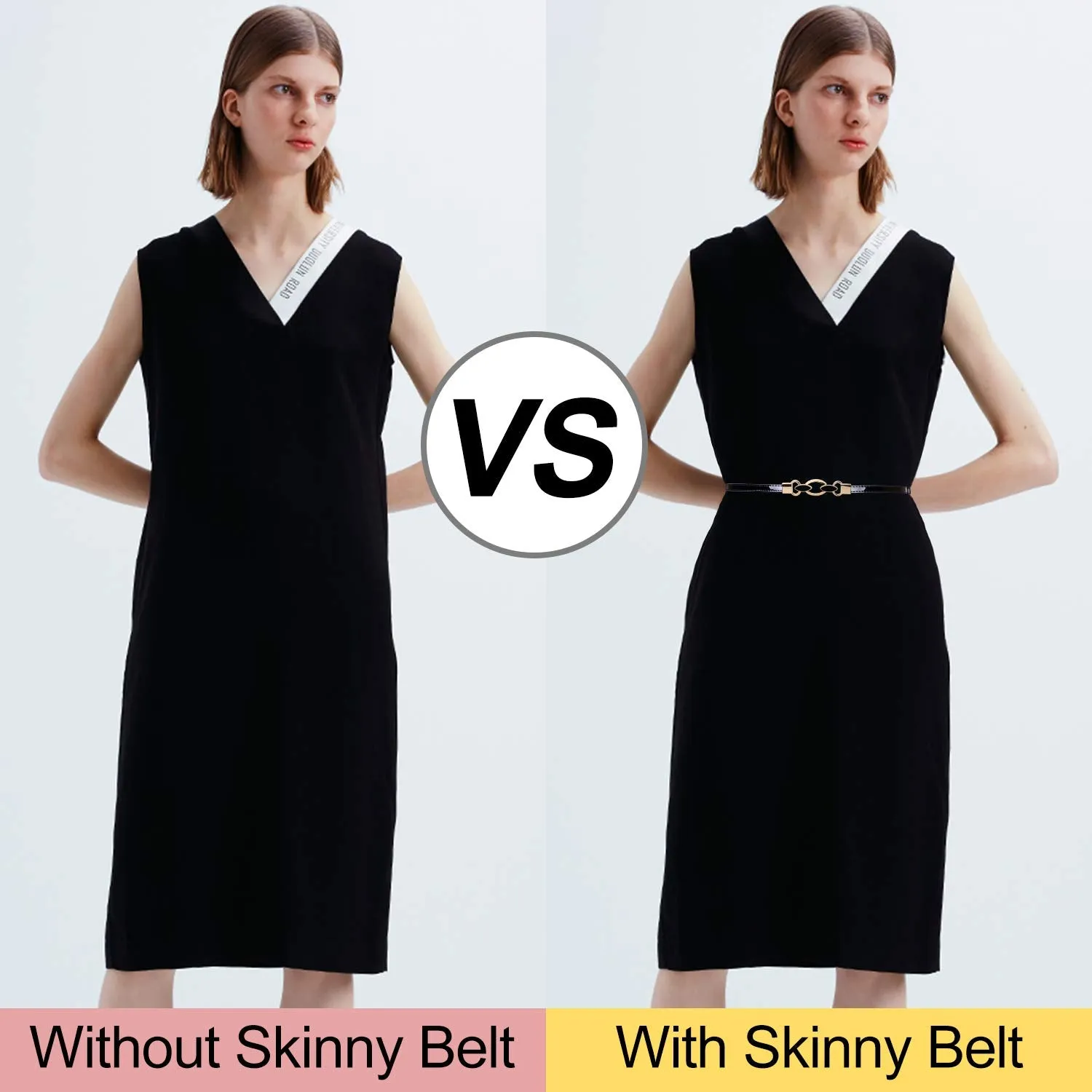 Women's Skinny PU Leather Belt Solid Color Fashion Thin Waist Belt with Gold Buckle for Jeans Pants 1/2 Width
