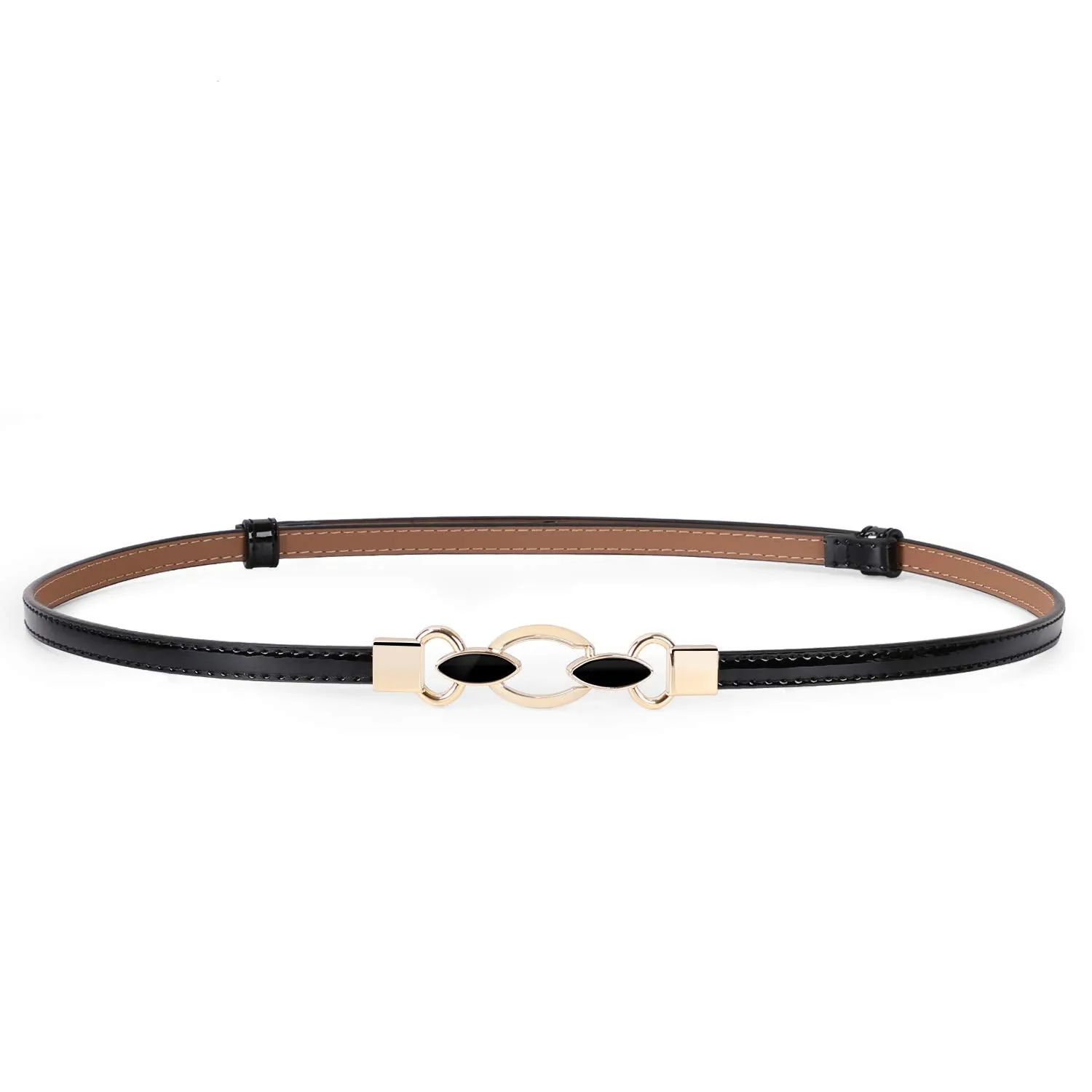 Women's Skinny PU Leather Belt Solid Color Fashion Thin Waist Belt with Gold Buckle for Jeans Pants 1/2 Width