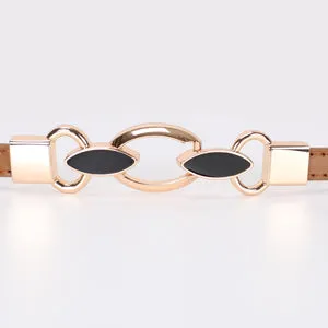 Women's Skinny PU Leather Belt Solid Color Fashion Thin Waist Belt with Gold Buckle for Jeans Pants 1/2 Width