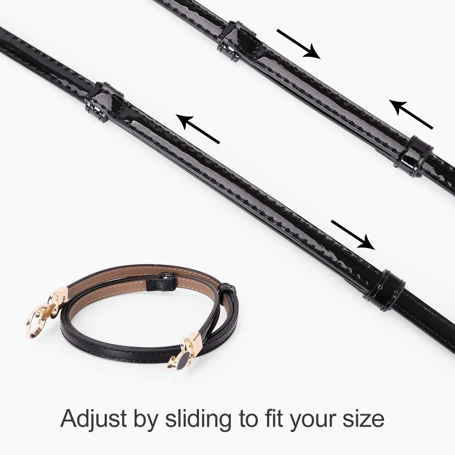 Women's Skinny PU Leather Belt Solid Color Fashion Thin Waist Belt with Gold Buckle for Jeans Pants 1/2 Width