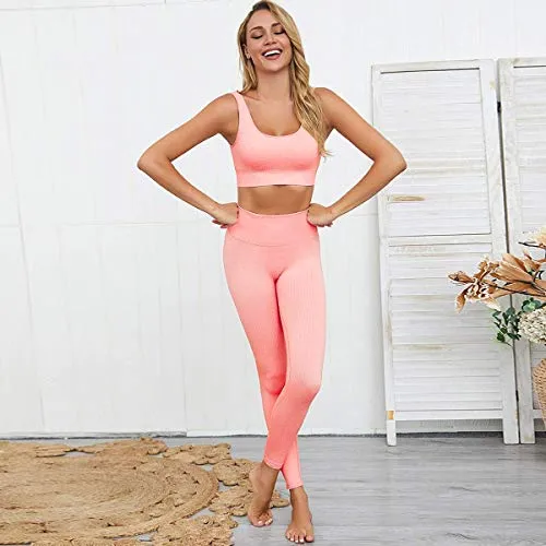 Women's Workout Sets 2 Pieces Sets Seamless High Waist Yoga Leggings with Stretch Sports Bra Gym Activewear Set