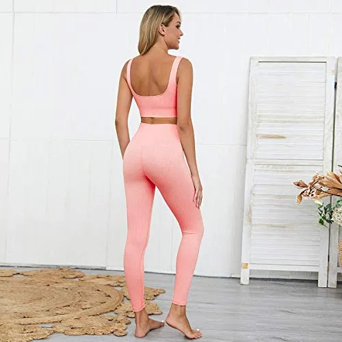 Women's Workout Sets 2 Pieces Sets Seamless High Waist Yoga Leggings with Stretch Sports Bra Gym Activewear Set