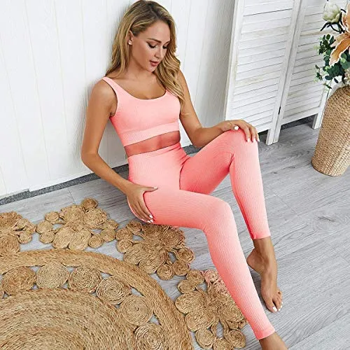 Women's Workout Sets 2 Pieces Sets Seamless High Waist Yoga Leggings with Stretch Sports Bra Gym Activewear Set