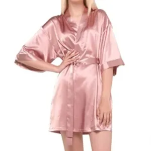 Women's Pure Color Satin Short Kimono Bridesmaids Lingerie Robes