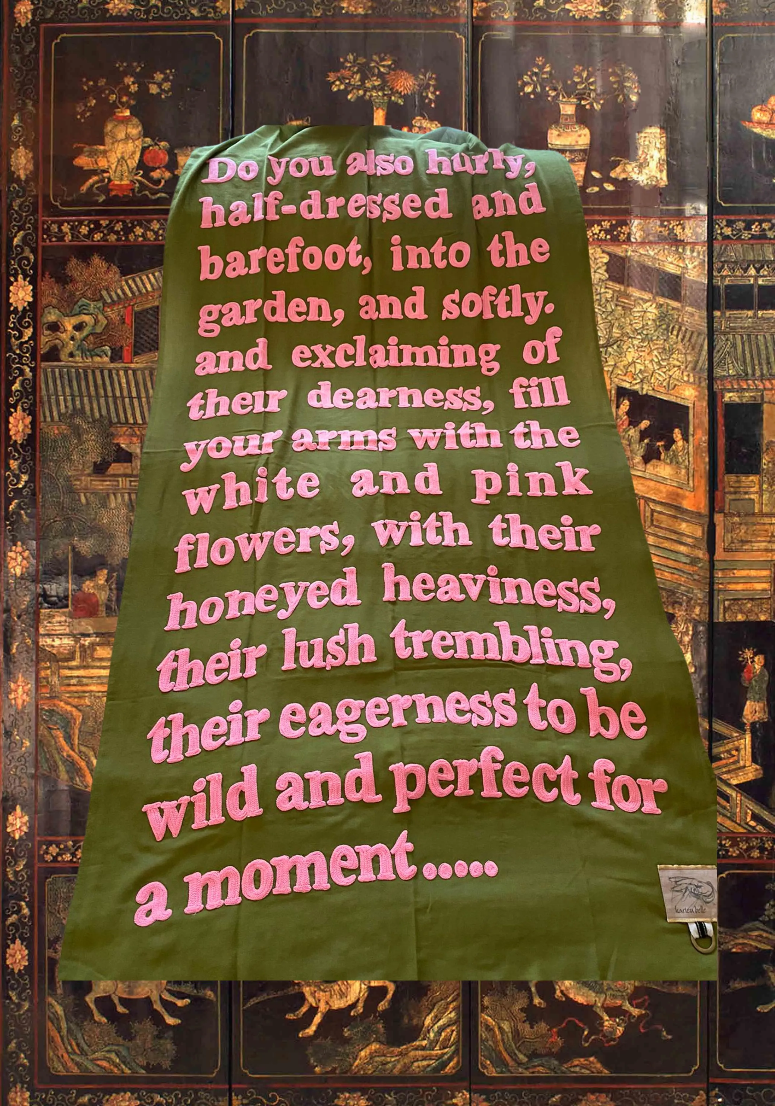 Wrapped in Poetry Pashmina, "..barefoot into the garden.."