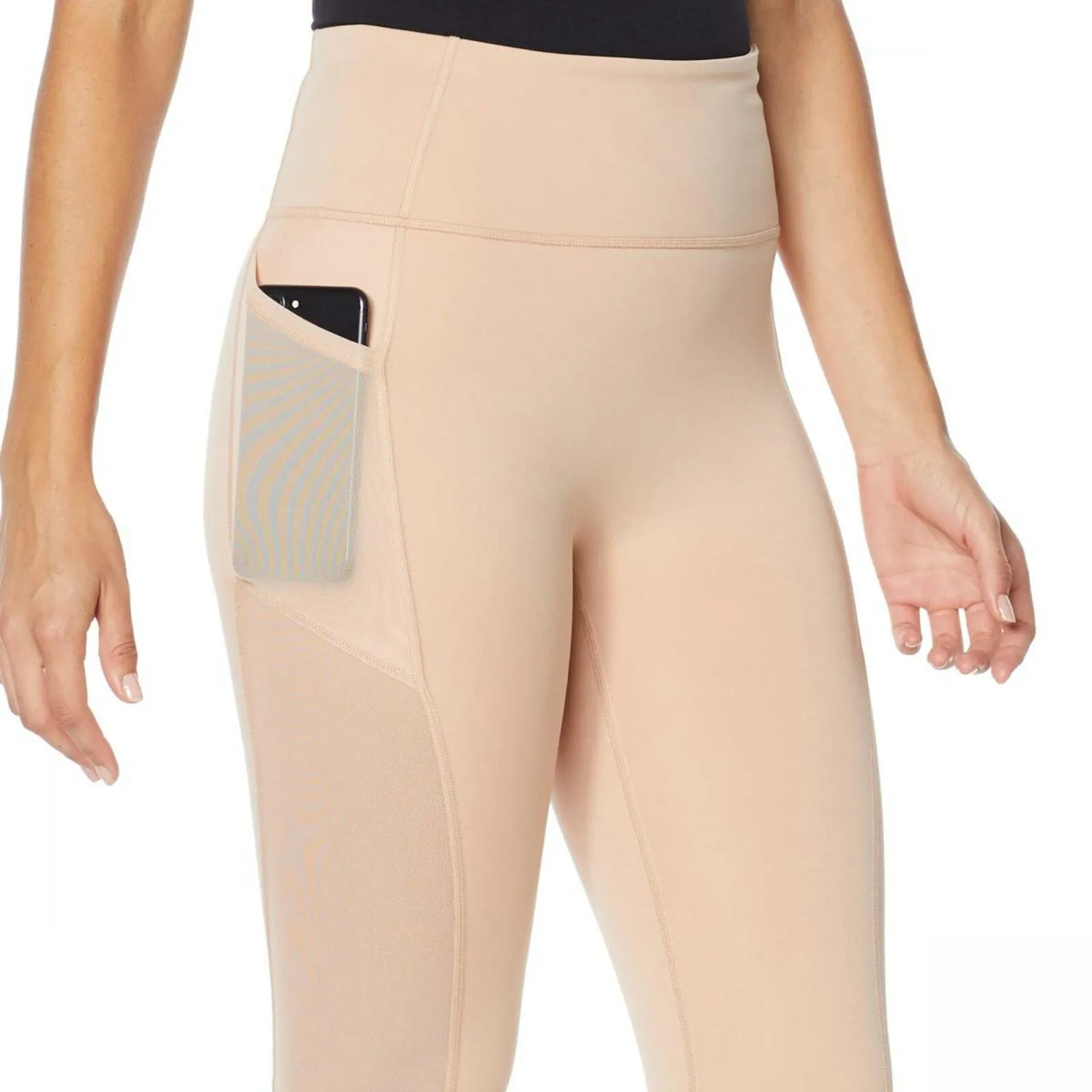 WVVY Women's Power Mesh Side Panel 7/8 Leggings Tan XL