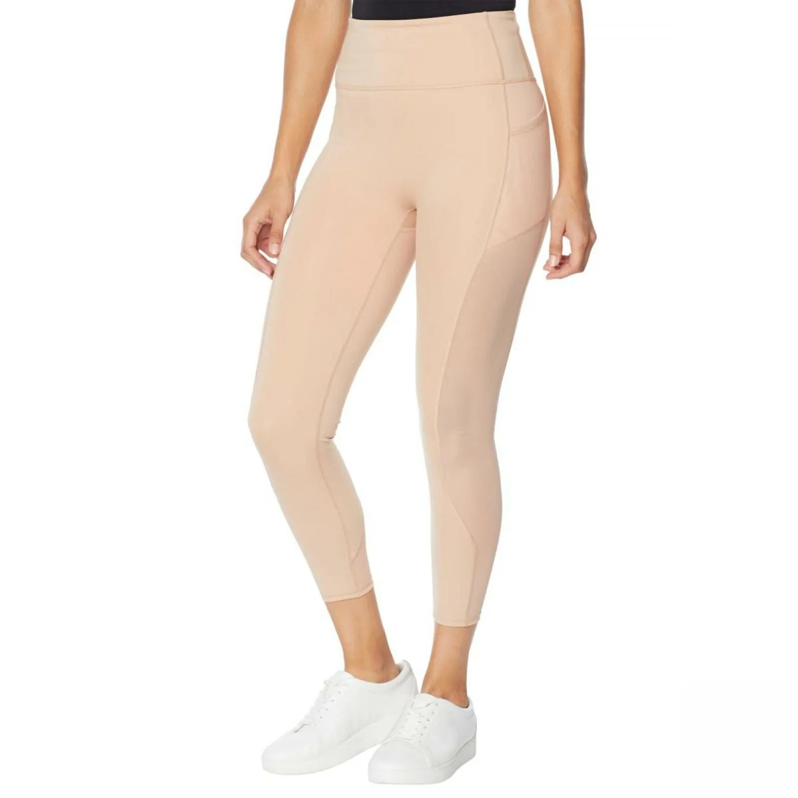 WVVY Women's Power Mesh Side Panel 7/8 Leggings Tan XL