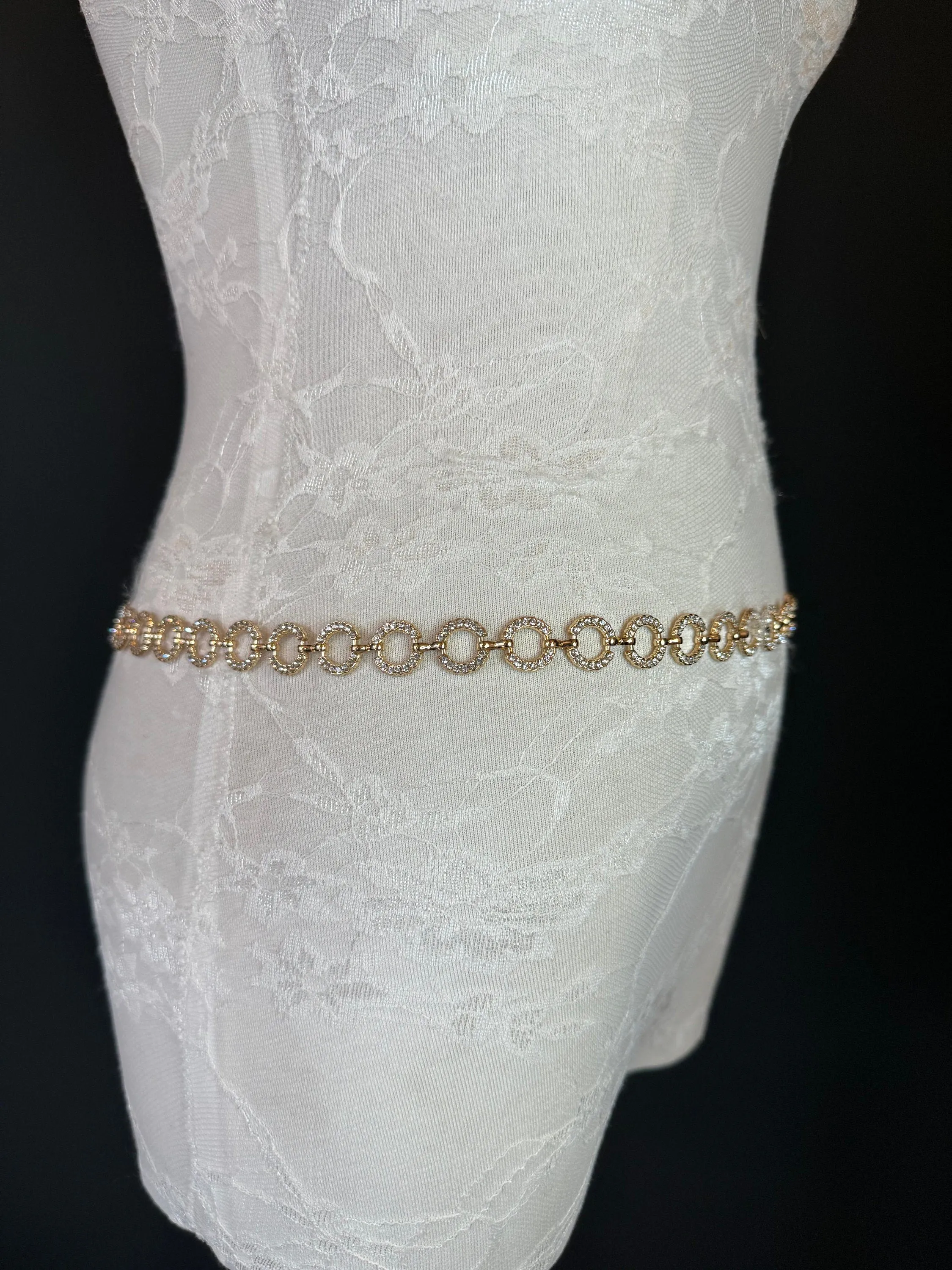 X-long Belt, Gold Rhinestone Ring Belt, Teen Sizes, Size 18”-60”, Fan Design, Fan Collection, Gift, Fashion Accessory, Bridal, Swimwear