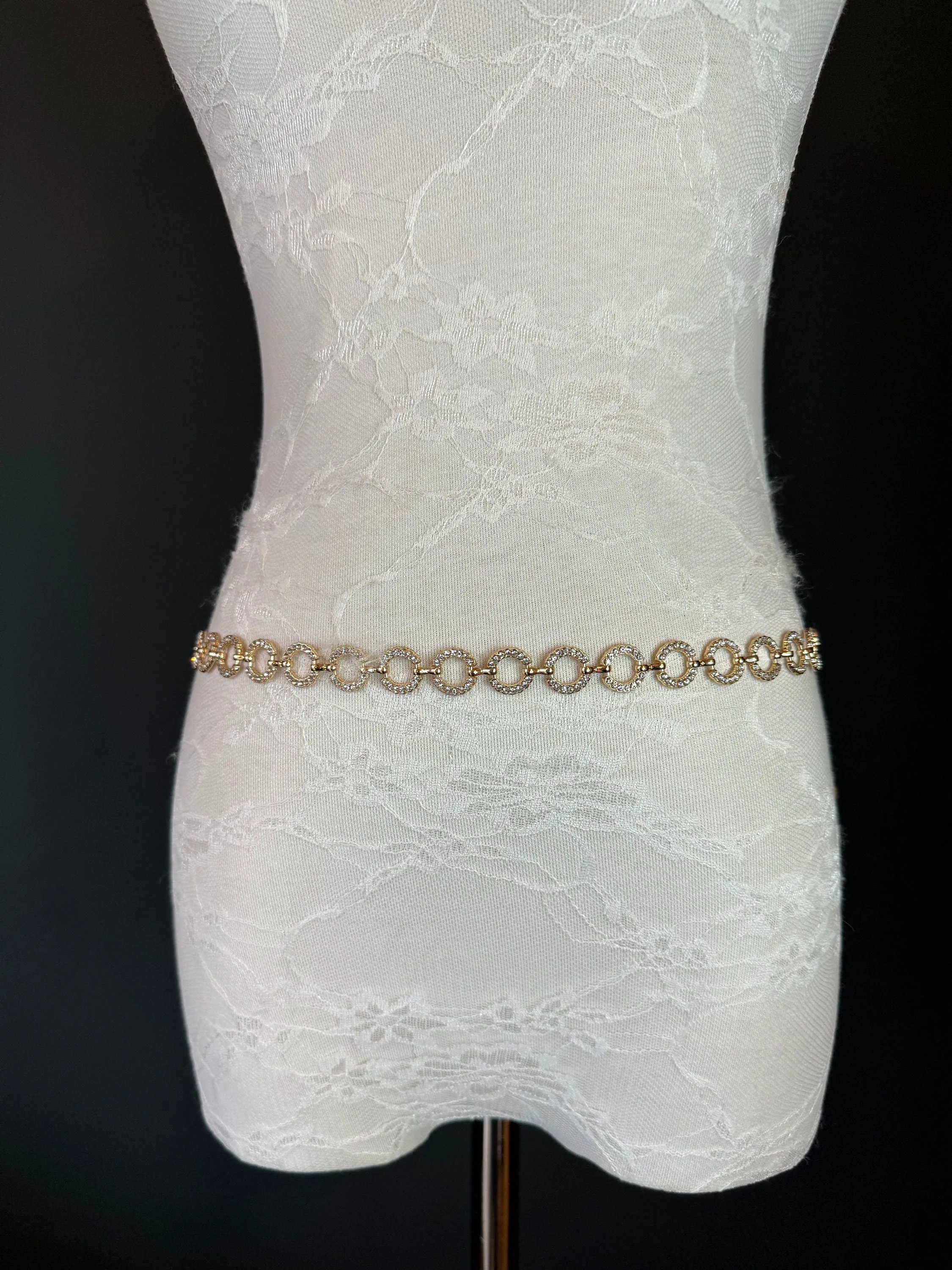 X-long Belt, Gold Rhinestone Ring Belt, Teen Sizes, Size 18”-60”, Fan Design, Fan Collection, Gift, Fashion Accessory, Bridal, Swimwear