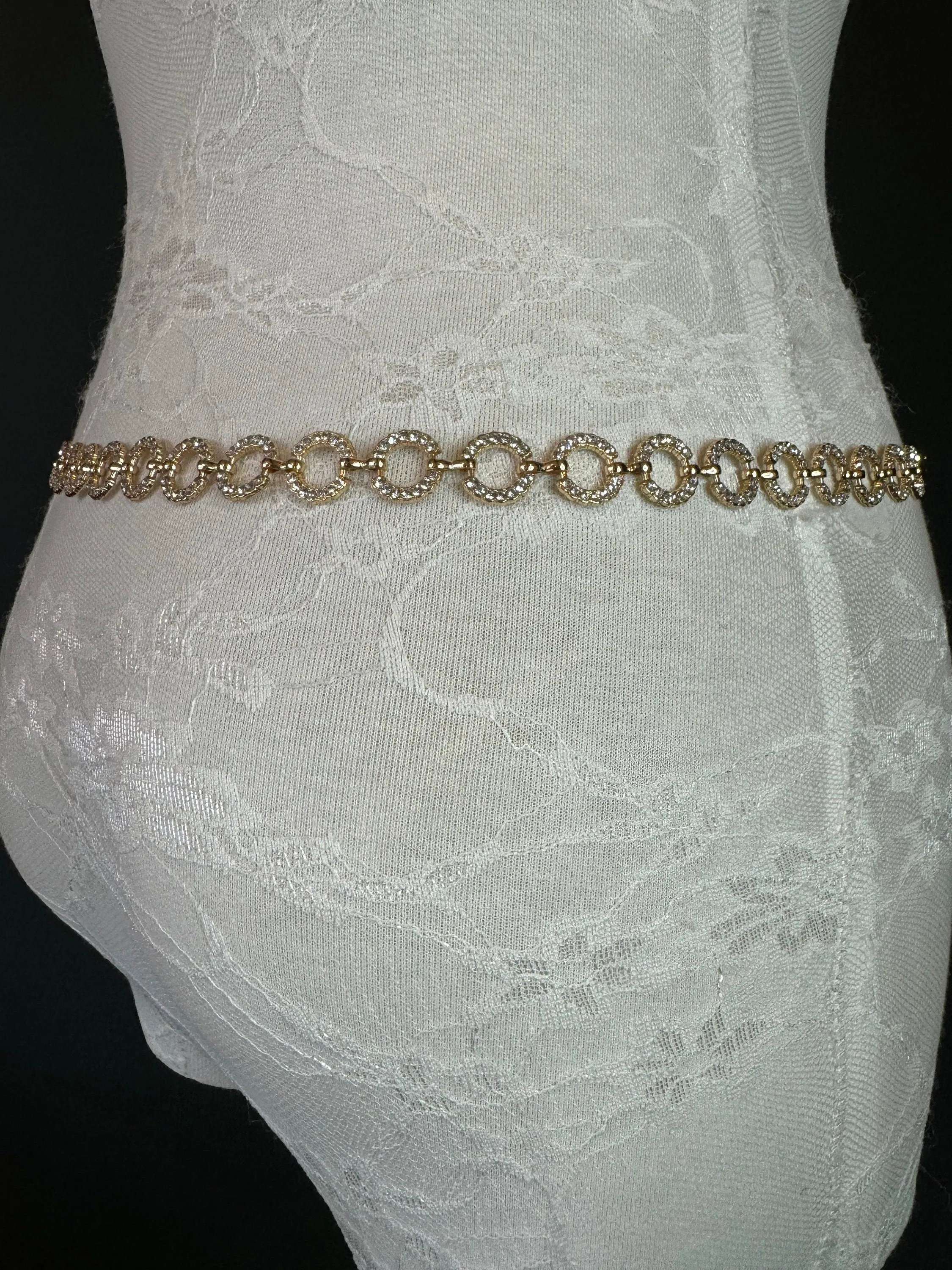 X-long Belt, Gold Rhinestone Ring Belt, Teen Sizes, Size 18”-60”, Fan Design, Fan Collection, Gift, Fashion Accessory, Bridal, Swimwear