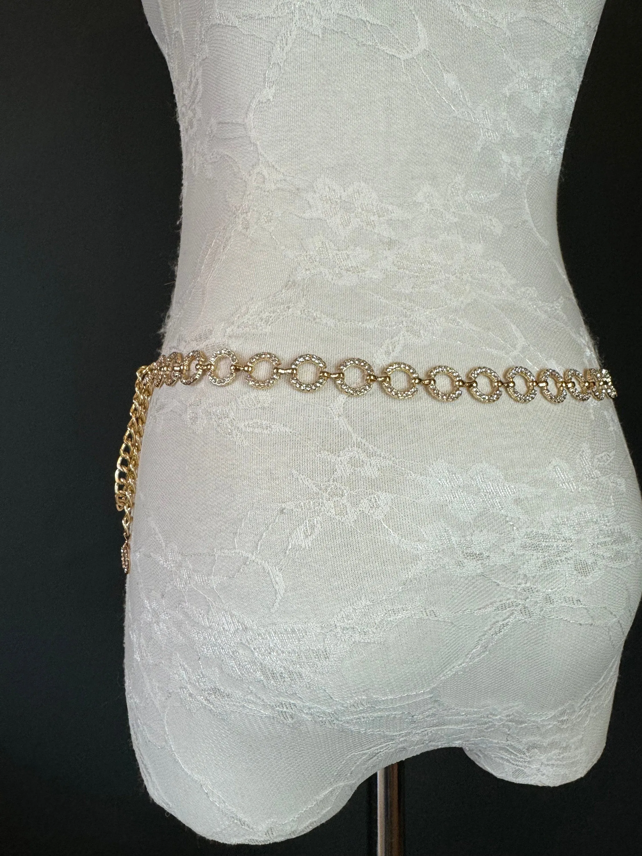 X-long Belt, Gold Rhinestone Ring Belt, Teen Sizes, Size 18”-60”, Fan Design, Fan Collection, Gift, Fashion Accessory, Bridal, Swimwear
