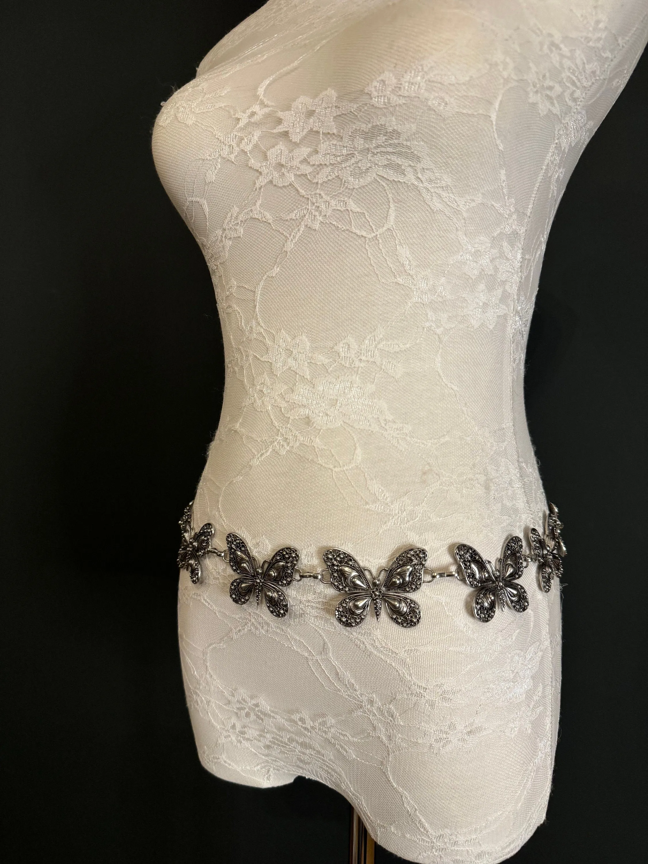 X-long Butterfly Belt, Metal Belt, Teen Sizes, UK Size 2-40, Fan Design, Fan Collection, Silver Metal belt, Fashion Accessory, Handmade