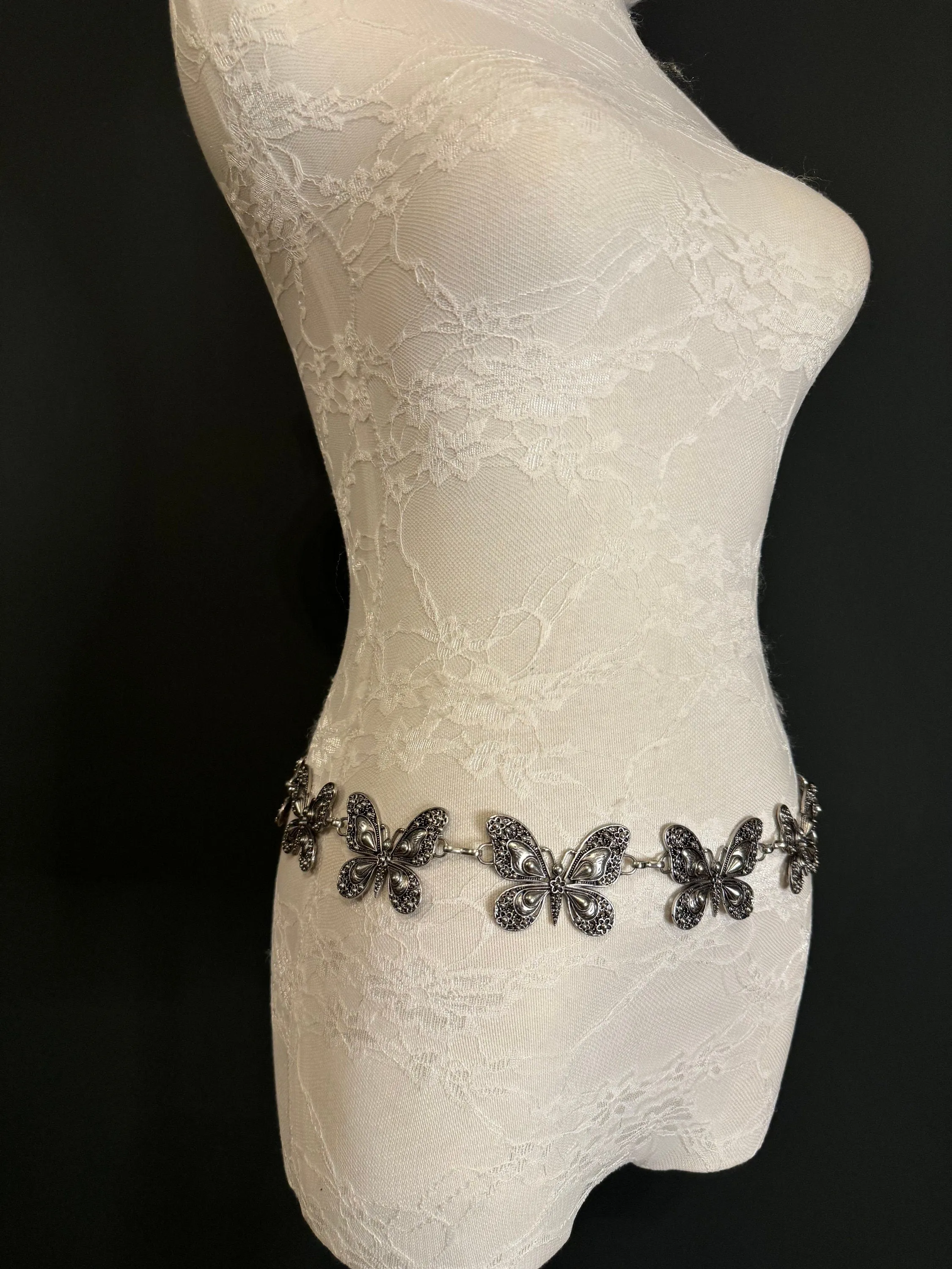 X-long Butterfly Belt, Metal Belt, Teen Sizes, UK Size 2-40, Fan Design, Fan Collection, Silver Metal belt, Fashion Accessory, Handmade