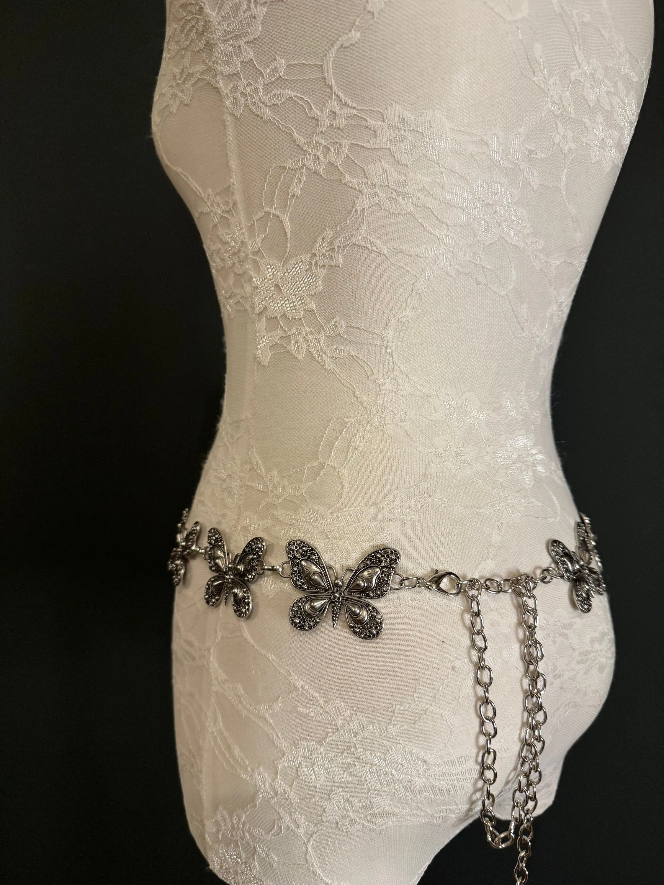 X-long Butterfly Belt, Metal Belt, Teen Sizes, UK Size 2-40, Fan Design, Fan Collection, Silver Metal belt, Fashion Accessory, Handmade