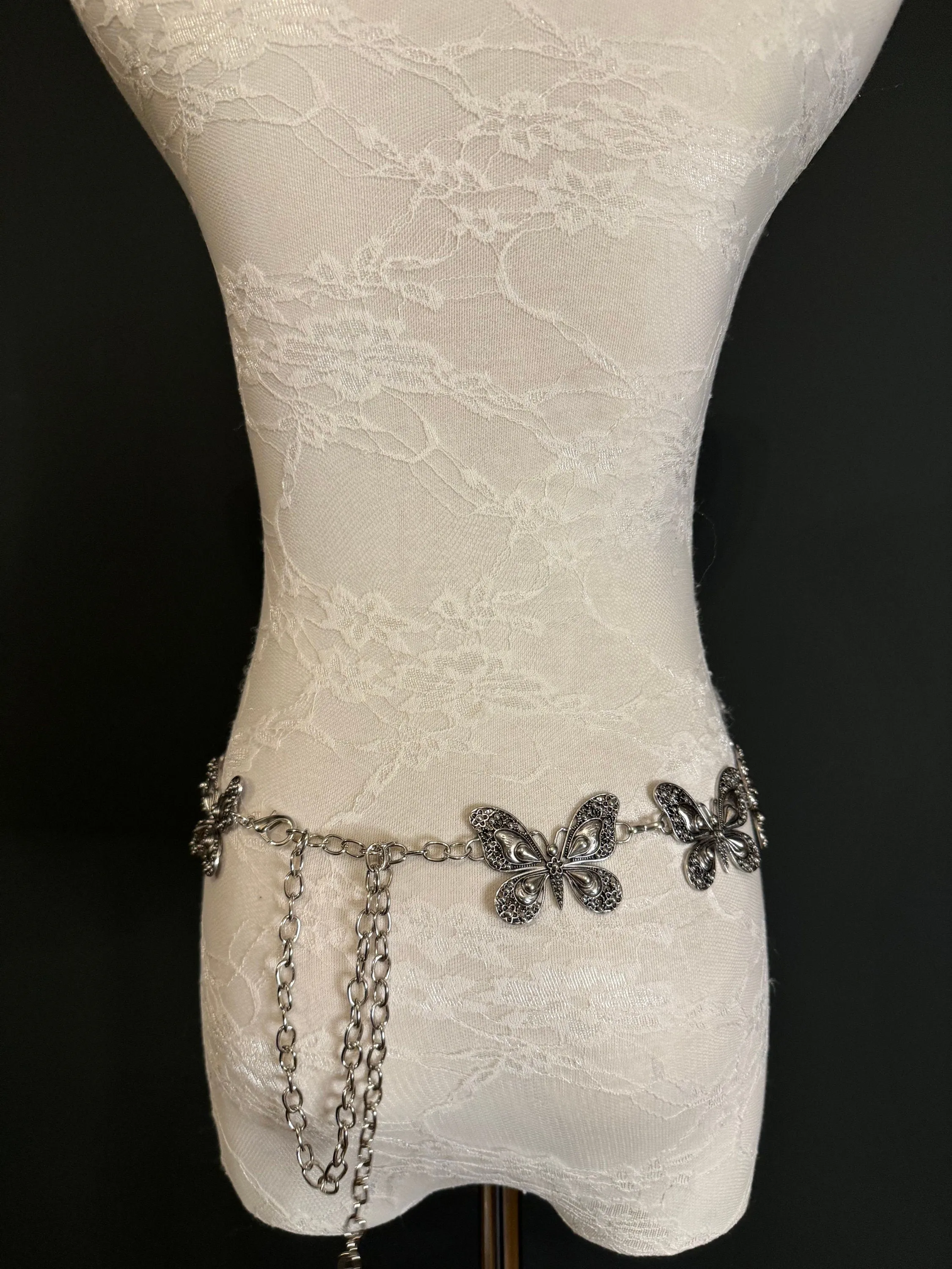 X-long Butterfly Belt, Metal Belt, Teen Sizes, UK Size 2-40, Fan Design, Fan Collection, Silver Metal belt, Fashion Accessory, Handmade