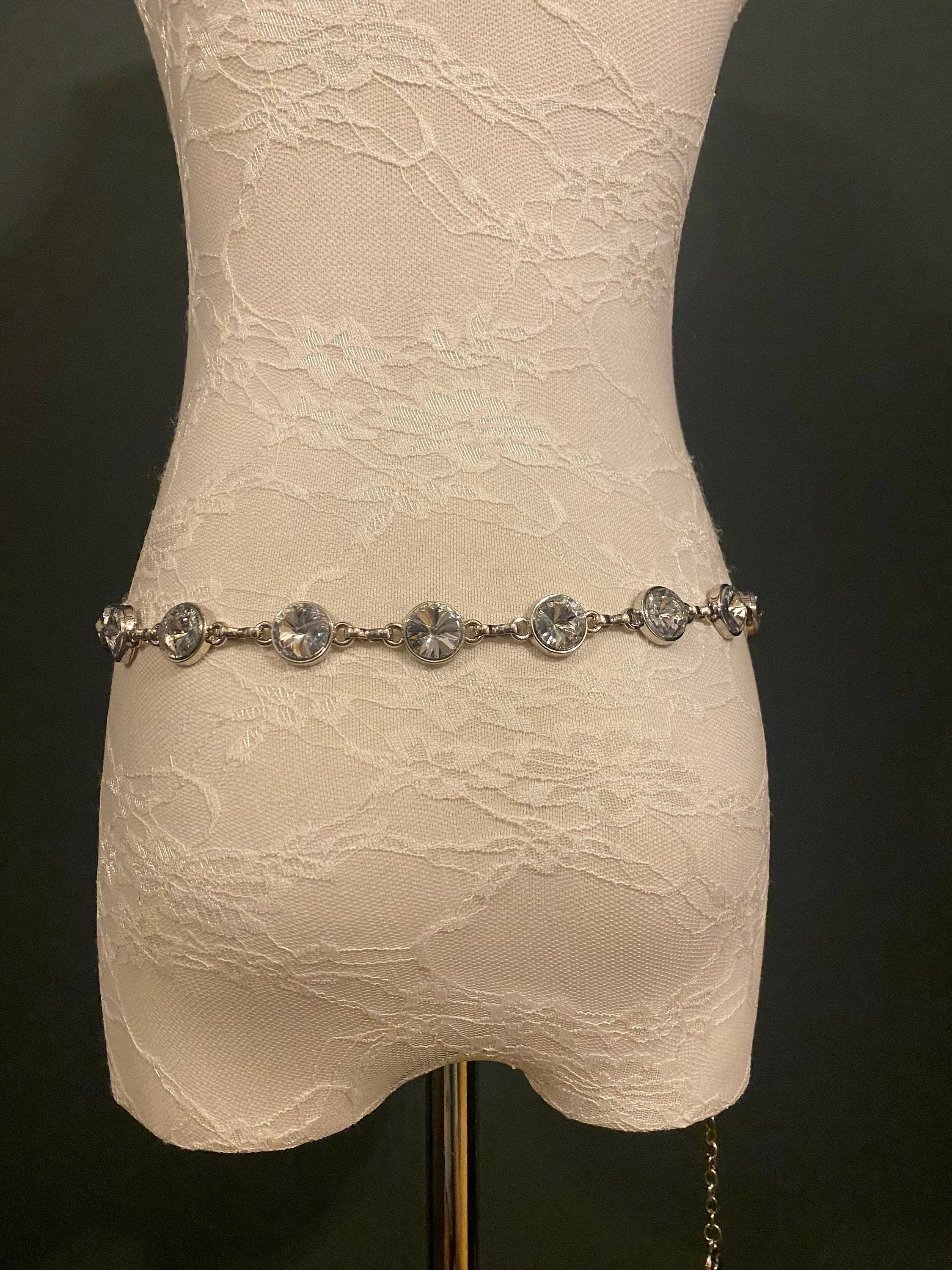 X-long Metal Jewel Rhinestone Belt, Alloy Metal High Quality Belt, Silver, Wide Range of Sizes, Fashion Belt, FAN Design, Exclusive
