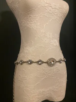 X-long Metal Jewel Rhinestone Belt, Alloy Metal High Quality Belt, Silver, Wide Range of Sizes, Fashion Belt, FAN Design, Exclusive