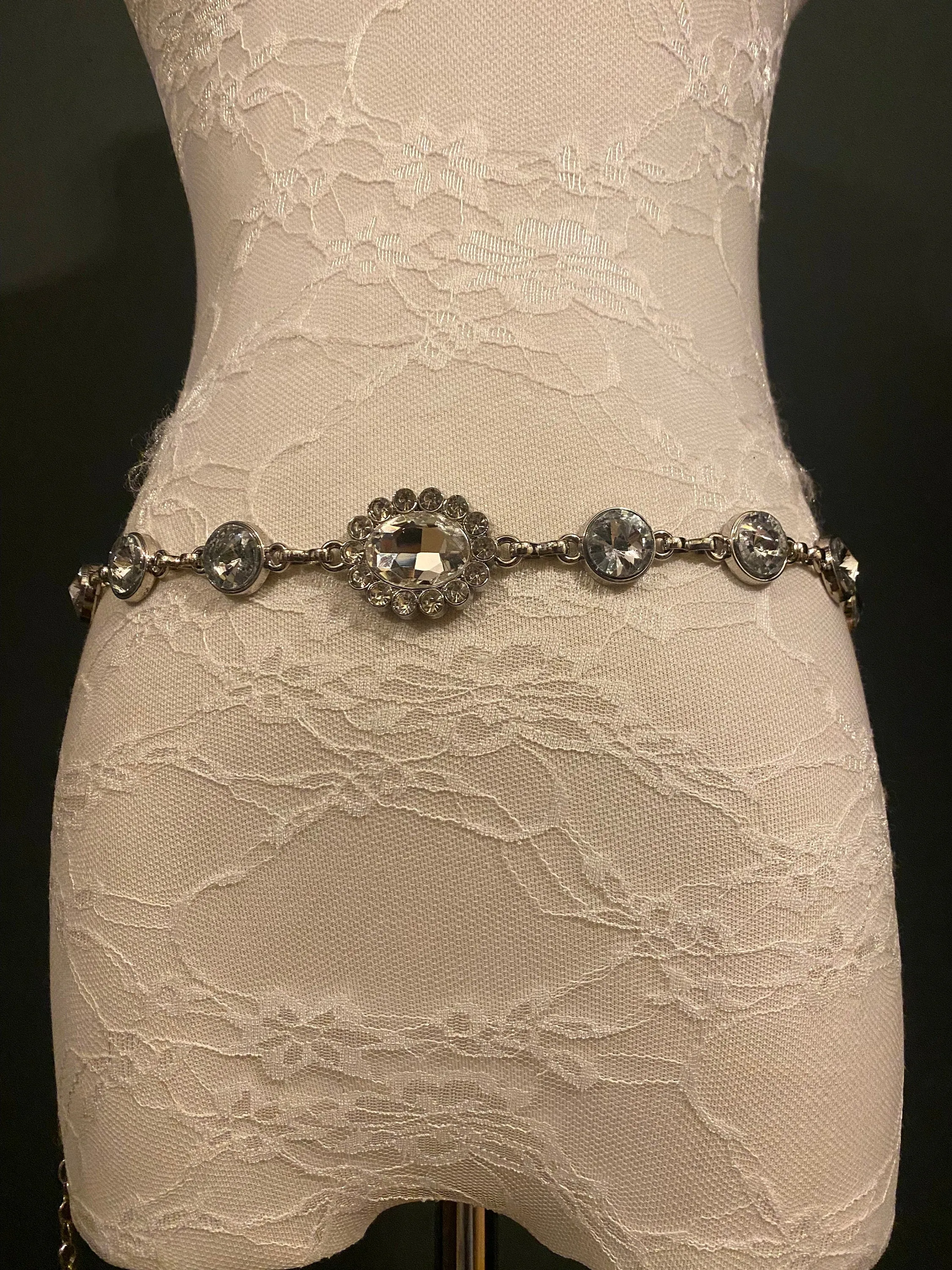 X-long Metal Jewel Rhinestone Belt, Alloy Metal High Quality Belt, Silver, Wide Range of Sizes, Fashion Belt, FAN Design, Exclusive