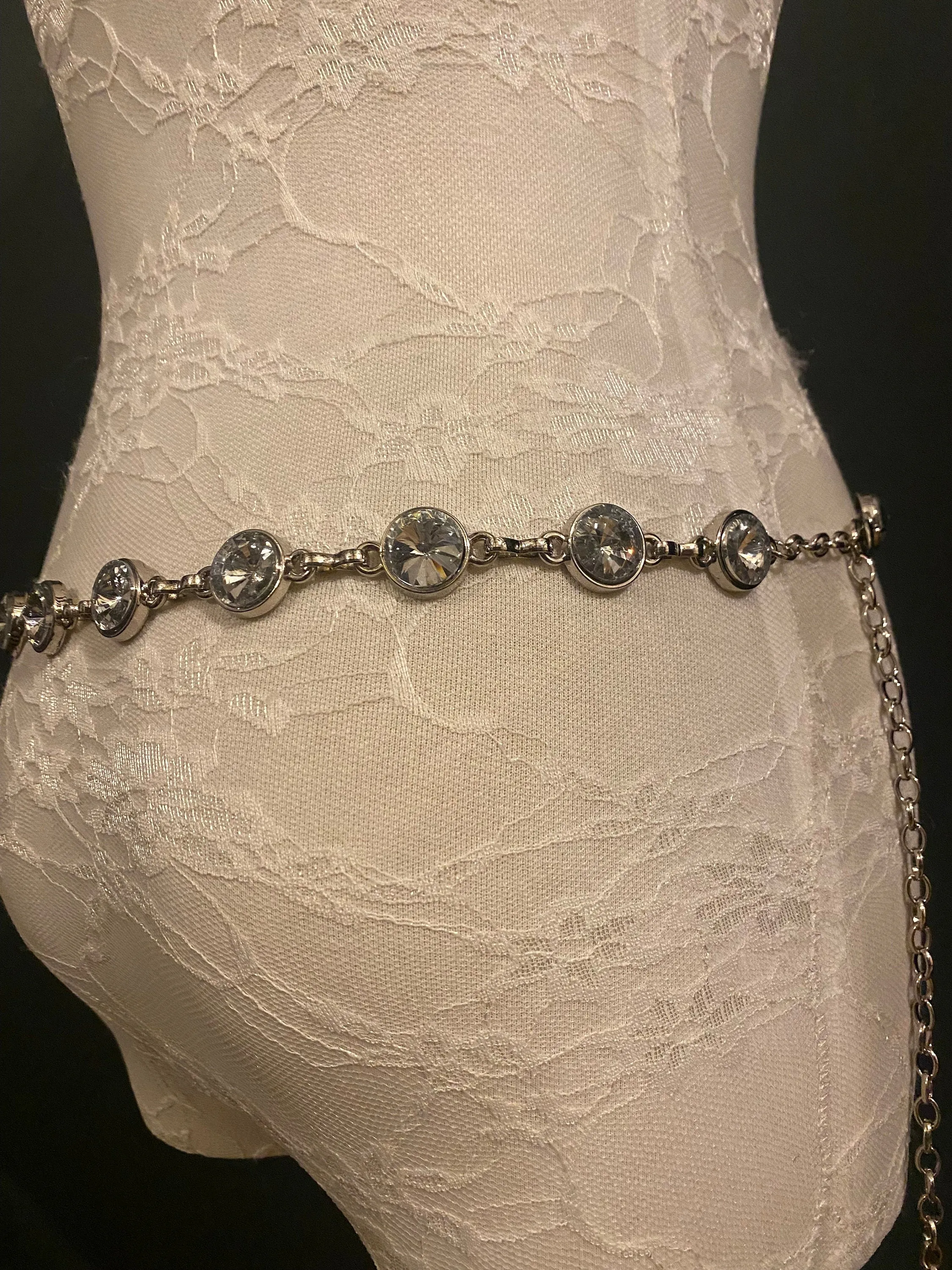 X-long Metal Jewel Rhinestone Belt, Alloy Metal High Quality Belt, Silver, Wide Range of Sizes, Fashion Belt, FAN Design, Exclusive
