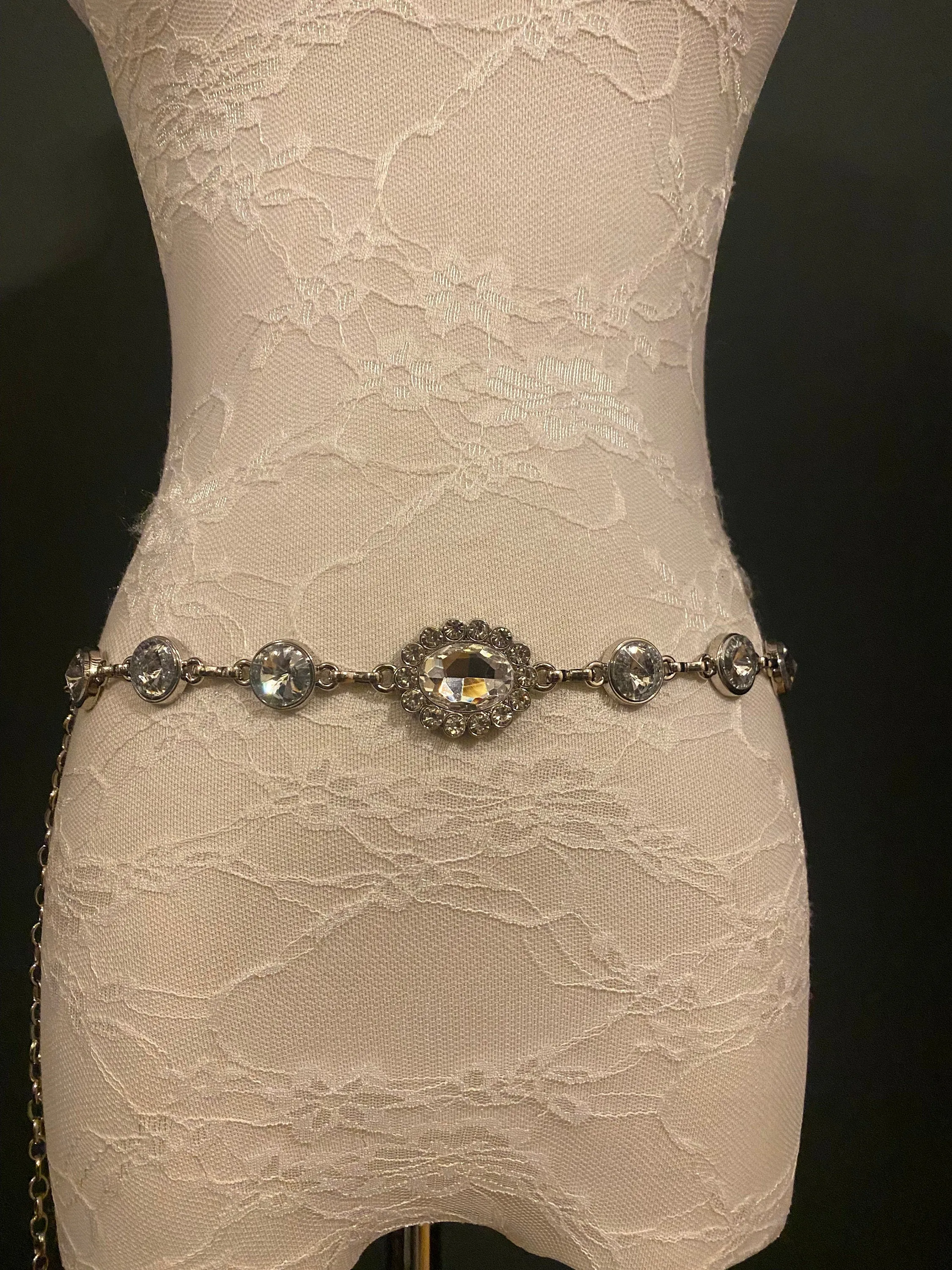 X-long Metal Jewel Rhinestone Belt, Alloy Metal High Quality Belt, Silver, Wide Range of Sizes, Fashion Belt, FAN Design, Exclusive