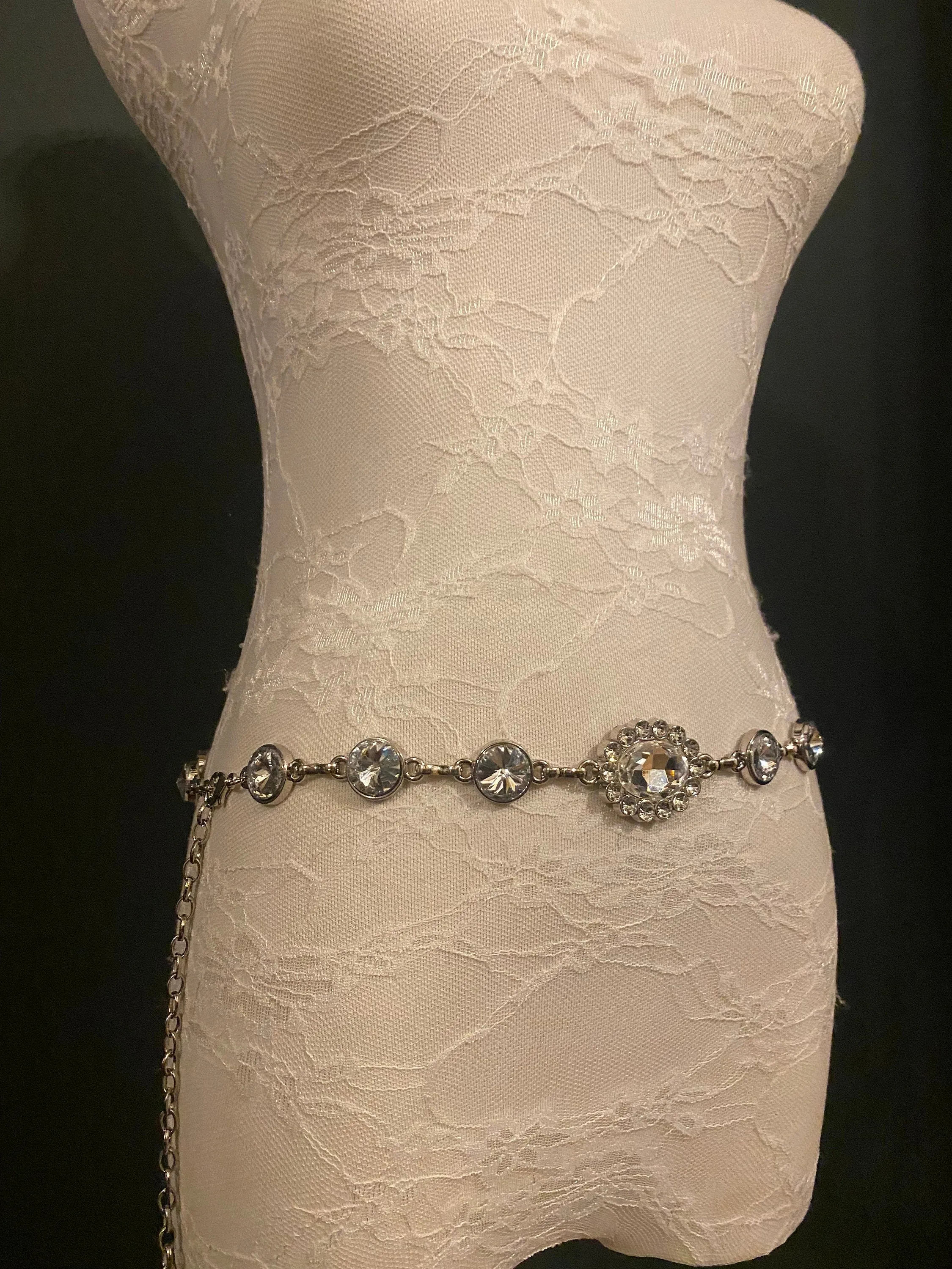 X-long Metal Jewel Rhinestone Belt, Alloy Metal High Quality Belt, Silver, Wide Range of Sizes, Fashion Belt, FAN Design, Exclusive