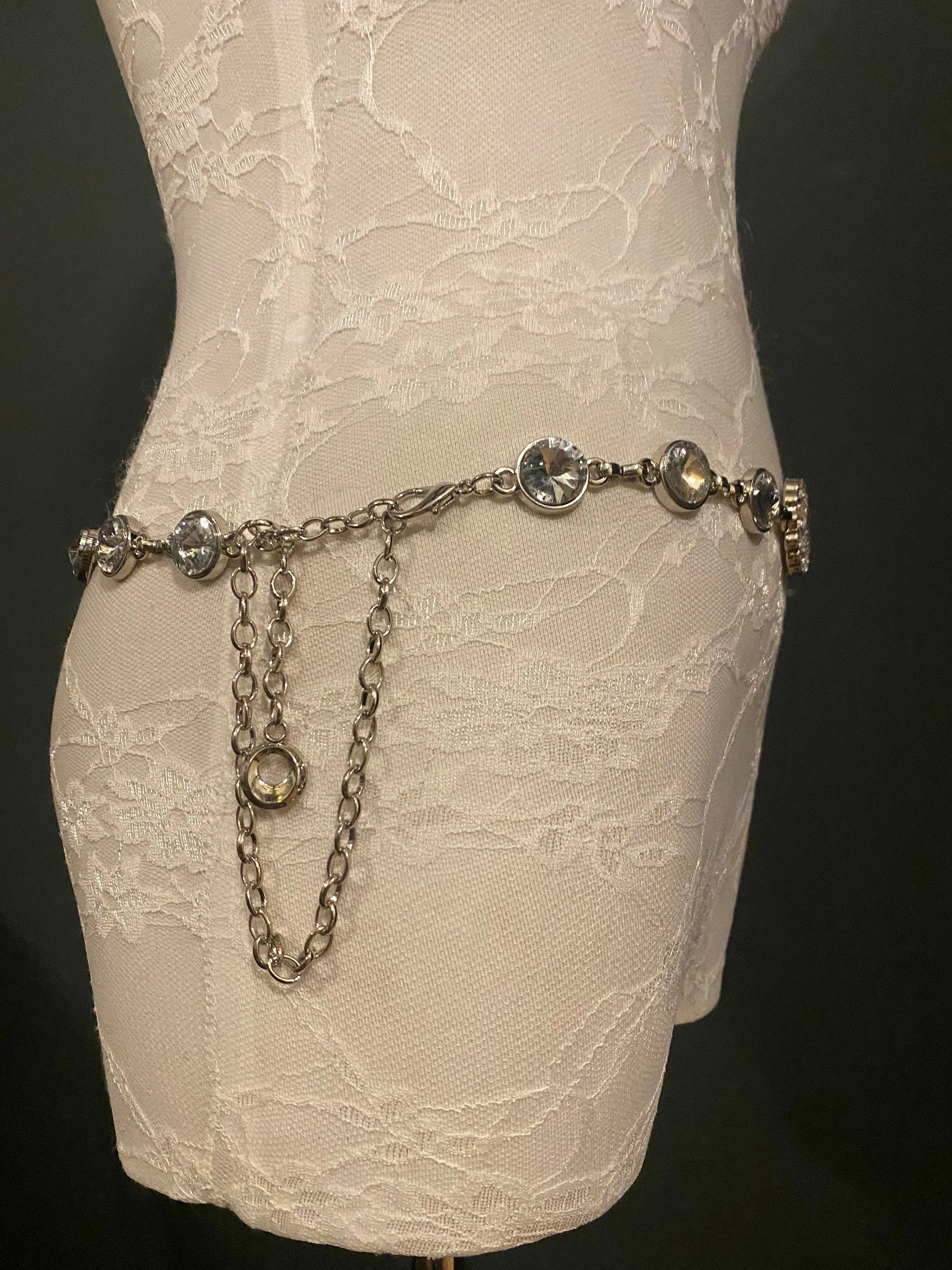 X-long Metal Jewel Rhinestone Belt, Alloy Metal High Quality Belt, Silver, Wide Range of Sizes, Fashion Belt, FAN Design, Exclusive