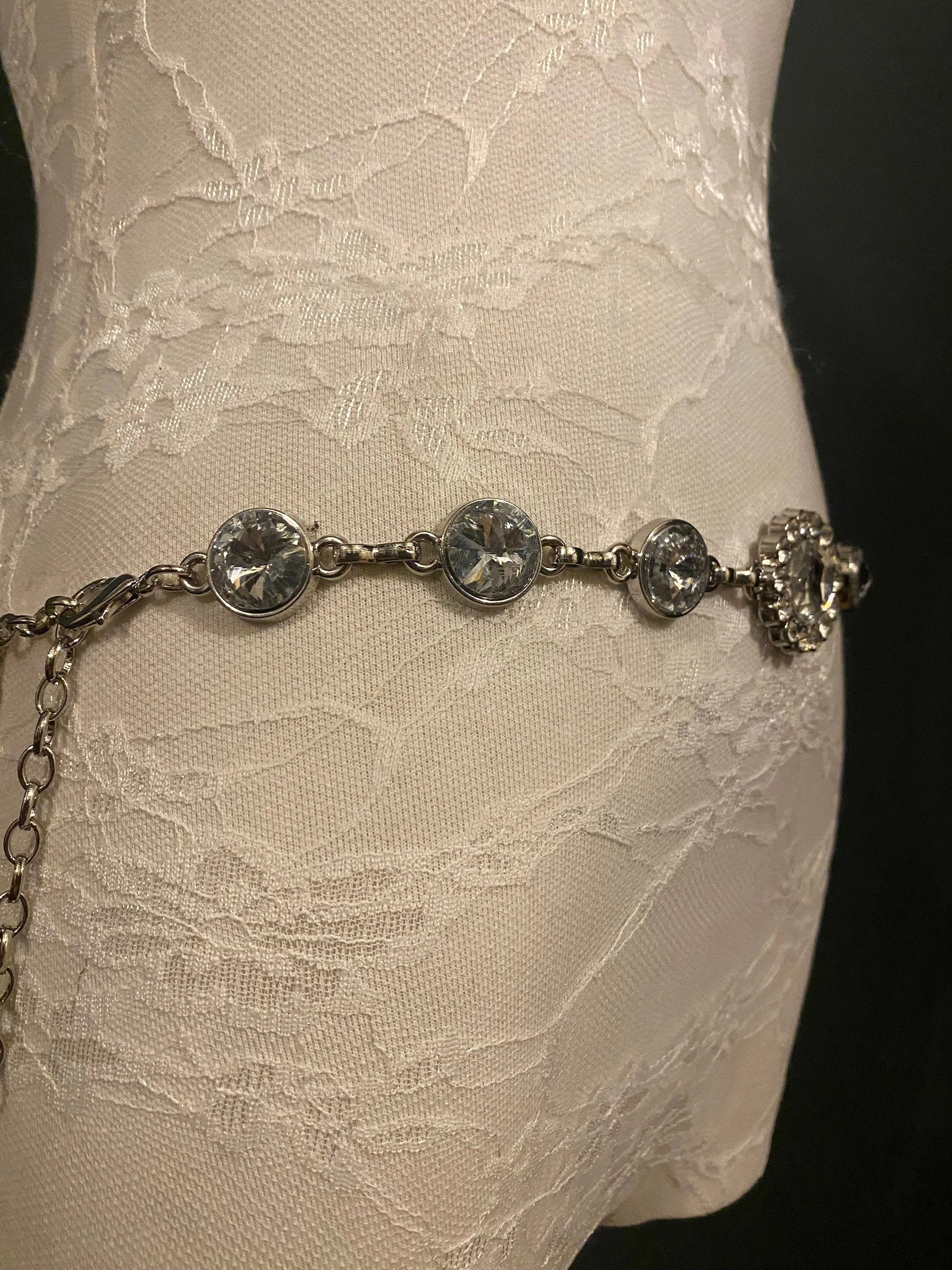 X-long Metal Jewel Rhinestone Belt, Alloy Metal High Quality Belt, Silver, Wide Range of Sizes, Fashion Belt, FAN Design, Exclusive