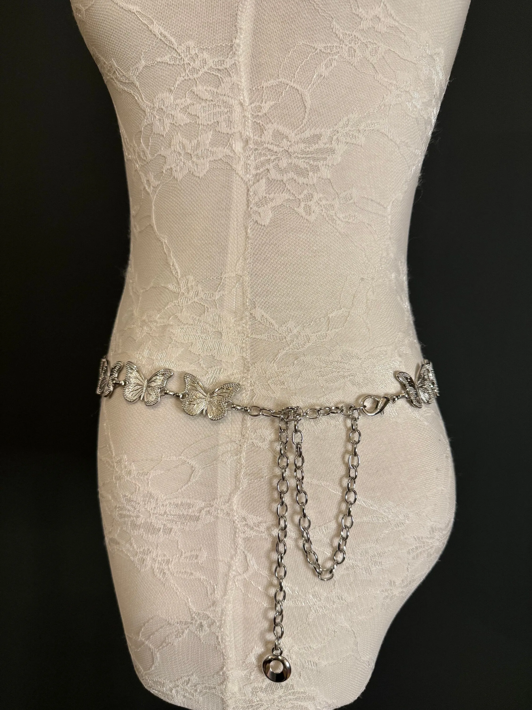 X-long Ring Butterfly Belt, Metal Belt, Teen Sizes, UK Size 2-40, Fan Design, Fan Collection, Silver Metal belt, Fashion Accessory
