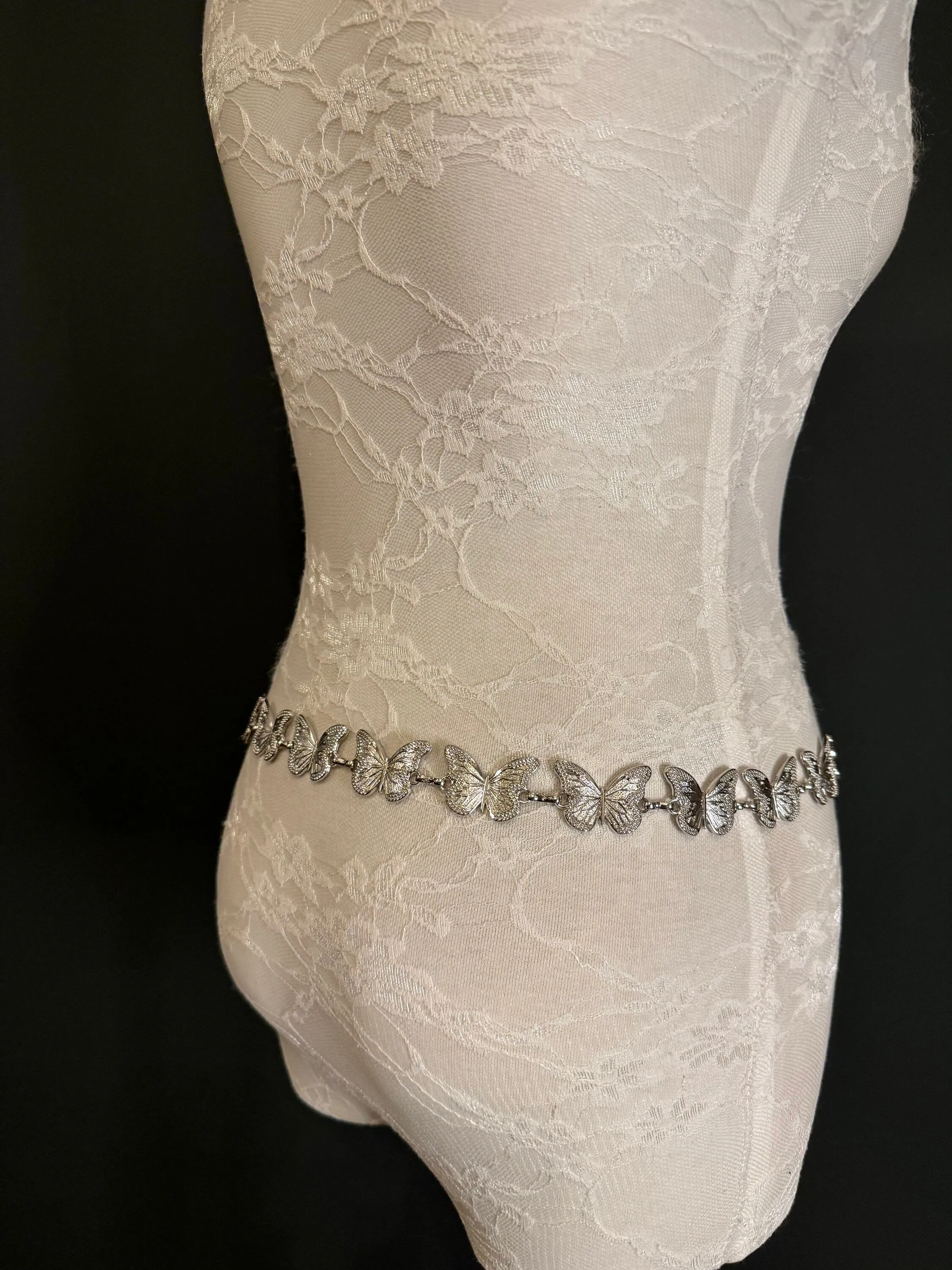 X-long Ring Butterfly Belt, Metal Belt, Teen Sizes, UK Size 2-40, Fan Design, Fan Collection, Silver Metal belt, Fashion Accessory