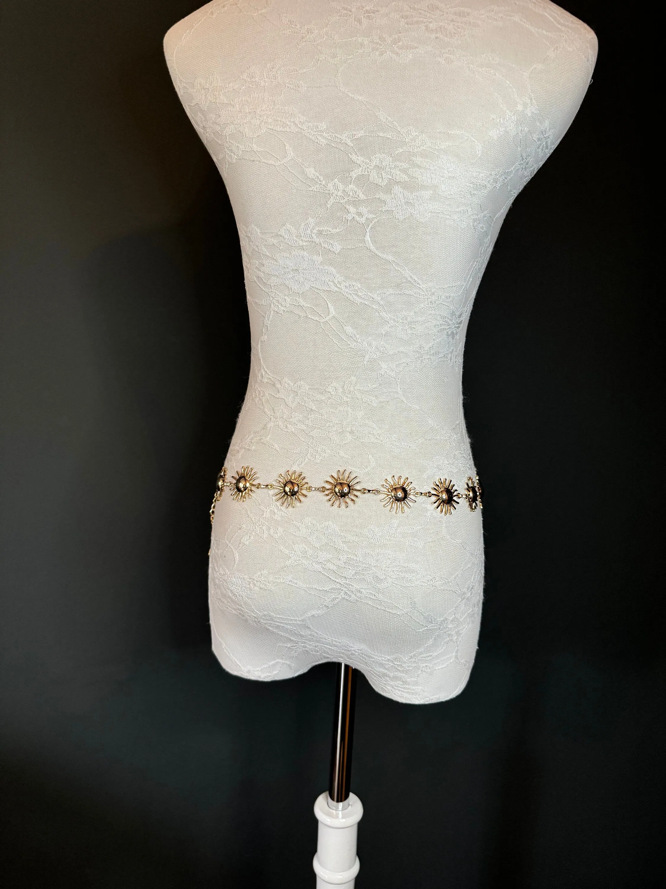 X-long Sun Design Belt, Metal Belt, Teen Sizes, UK Size 18”-60”, Fan Design, Holiday, Gold, Silver, Belt, Resortwear, Beach, Dress, Gift