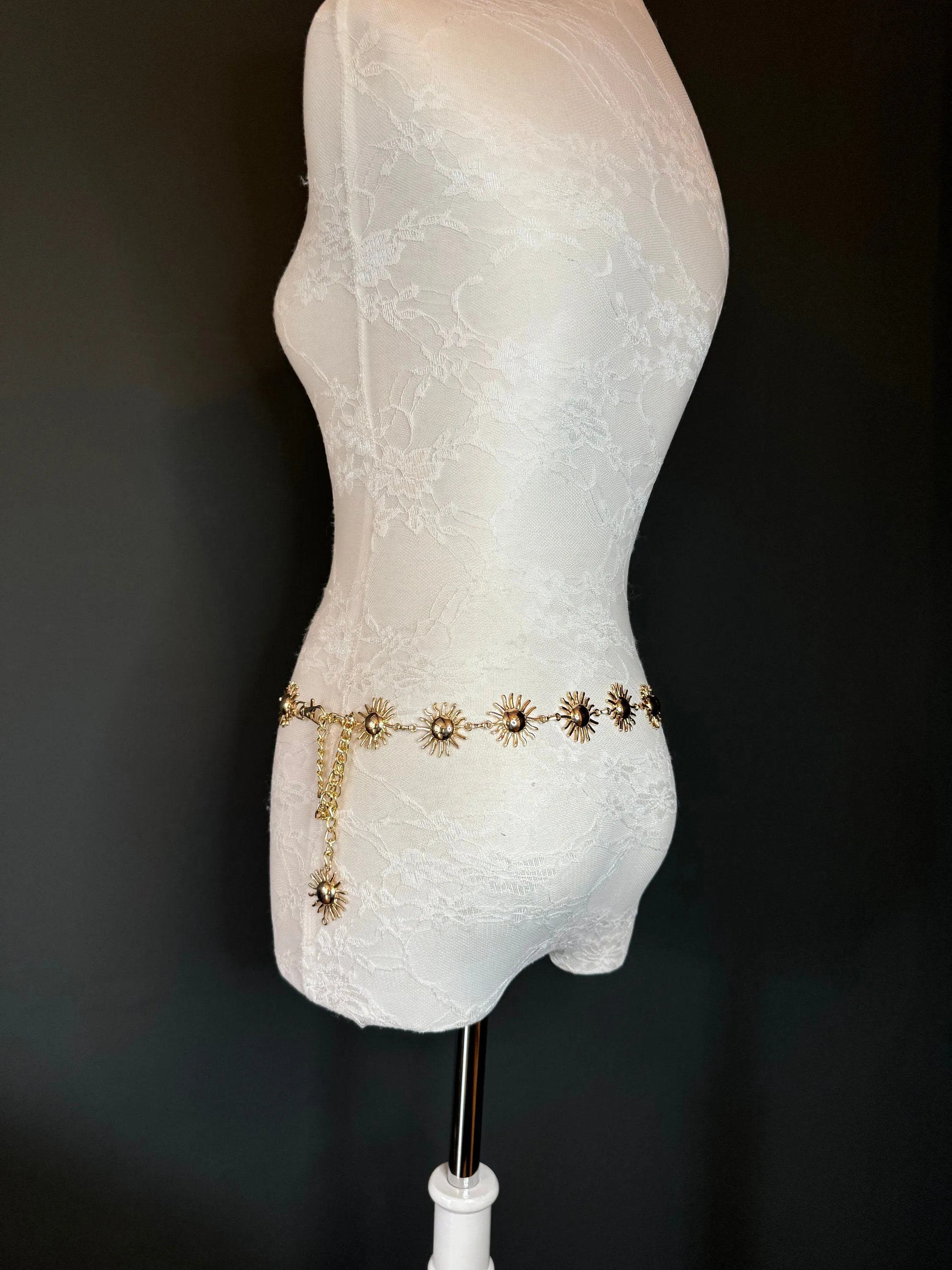 X-long Sun Design Belt, Metal Belt, Teen Sizes, UK Size 18”-60”, Fan Design, Holiday, Gold, Silver, Belt, Resortwear, Beach, Dress, Gift