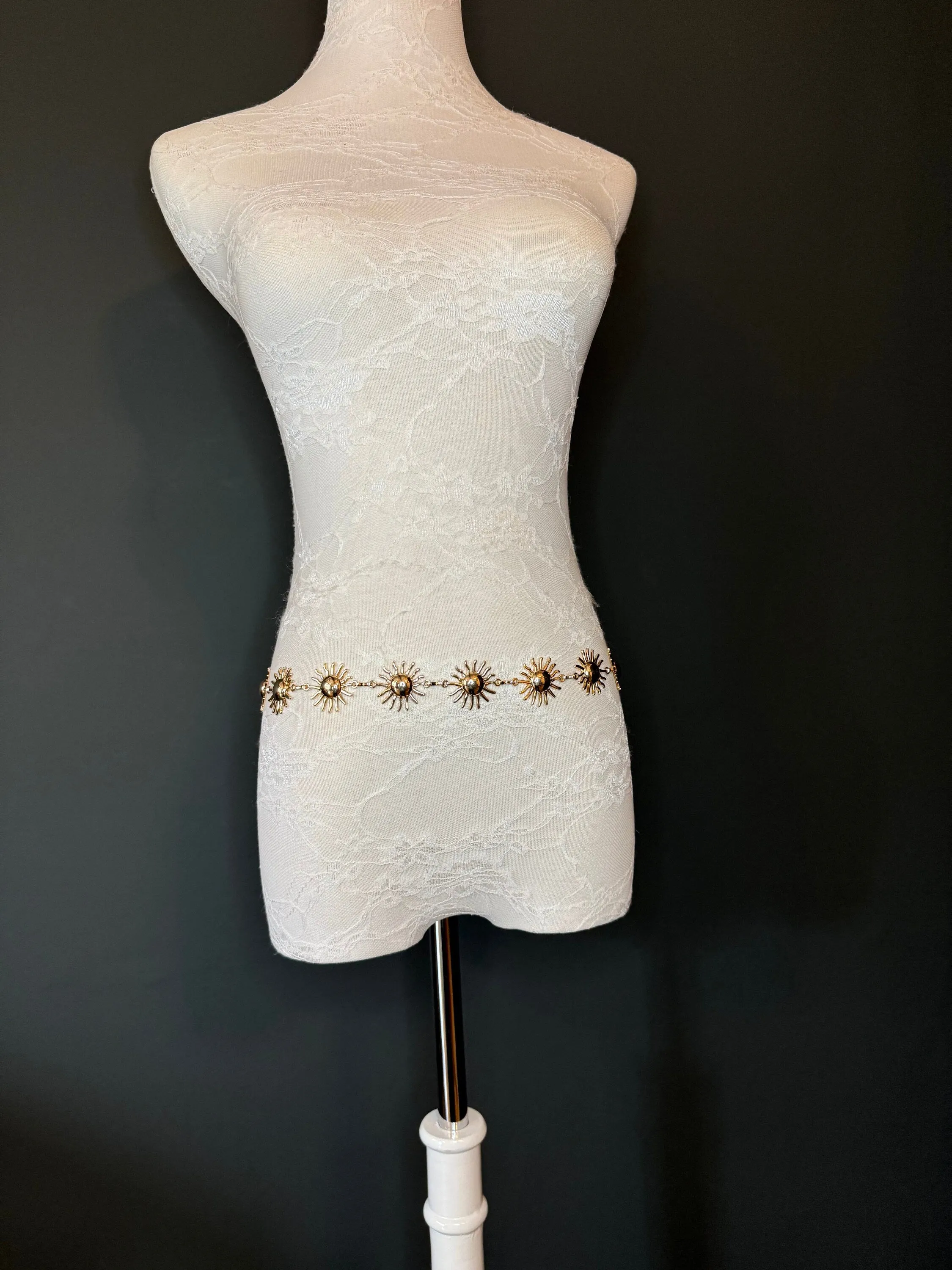 X-long Sun Design Belt, Metal Belt, Teen Sizes, UK Size 18”-60”, Fan Design, Holiday, Gold, Silver, Belt, Resortwear, Beach, Dress, Gift
