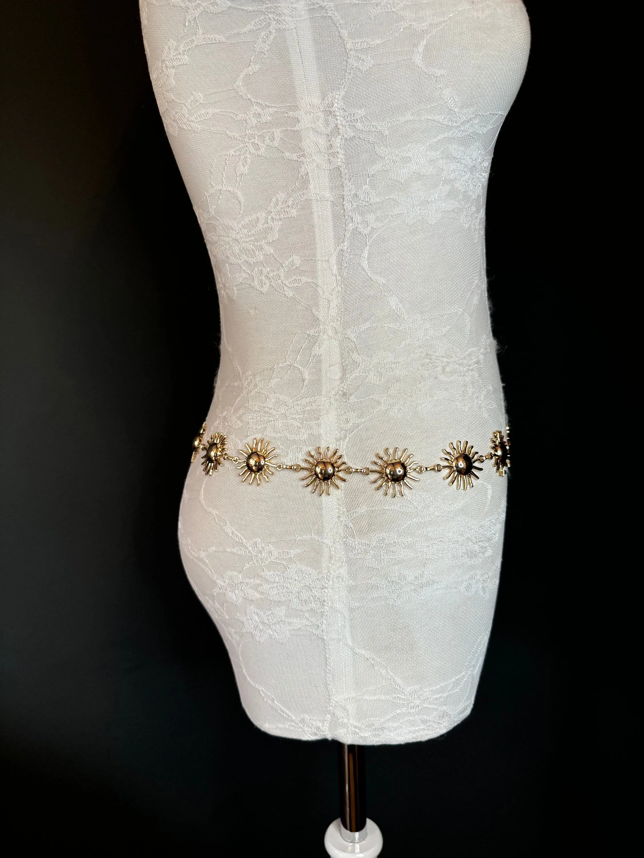 X-long Sun Design Belt, Metal Belt, Teen Sizes, UK Size 18”-60”, Fan Design, Holiday, Gold, Silver, Belt, Resortwear, Beach, Dress, Gift