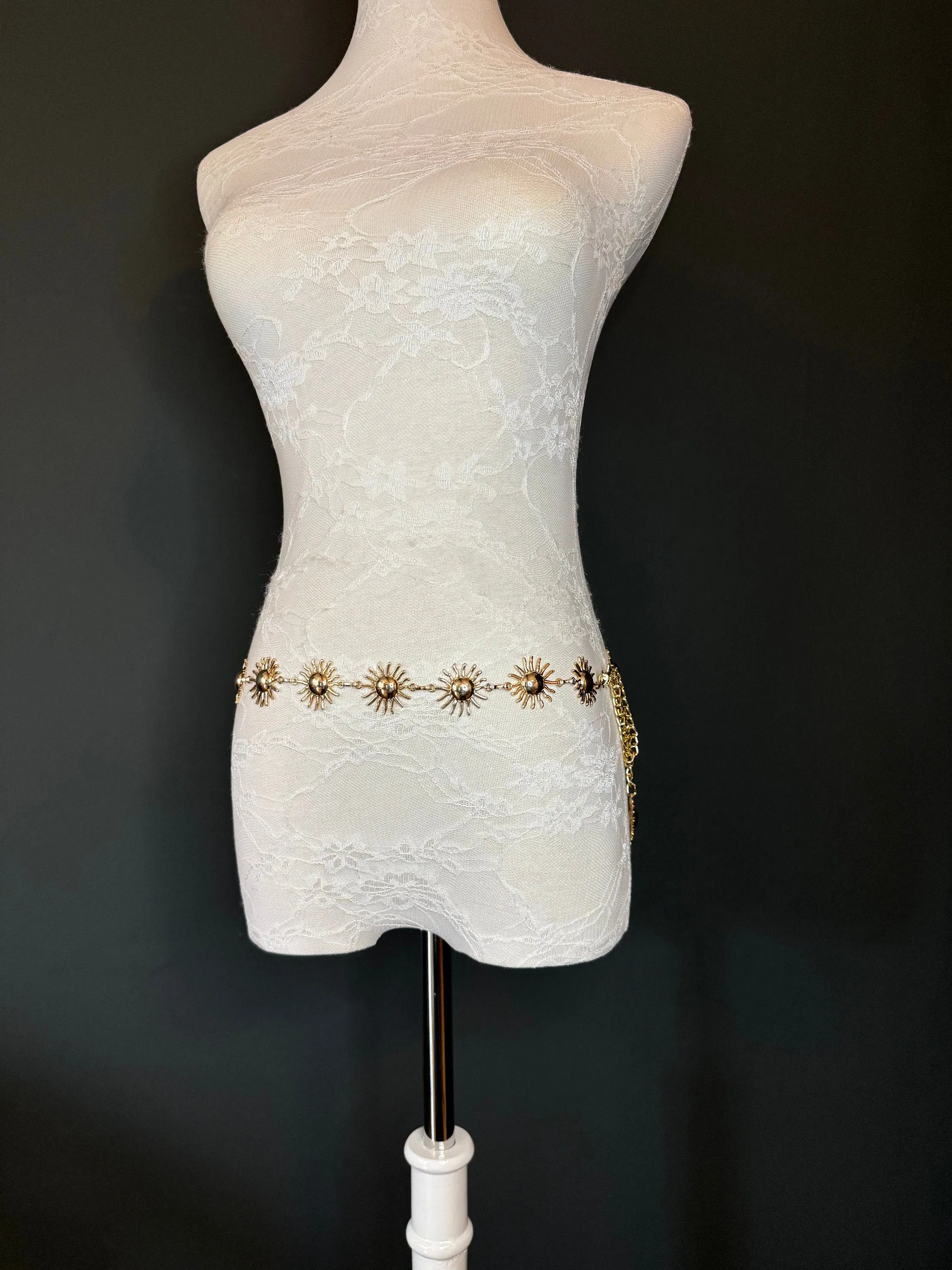 X-long Sun Design Belt, Metal Belt, Teen Sizes, UK Size 18”-60”, Fan Design, Holiday, Gold, Silver, Belt, Resortwear, Beach, Dress, Gift