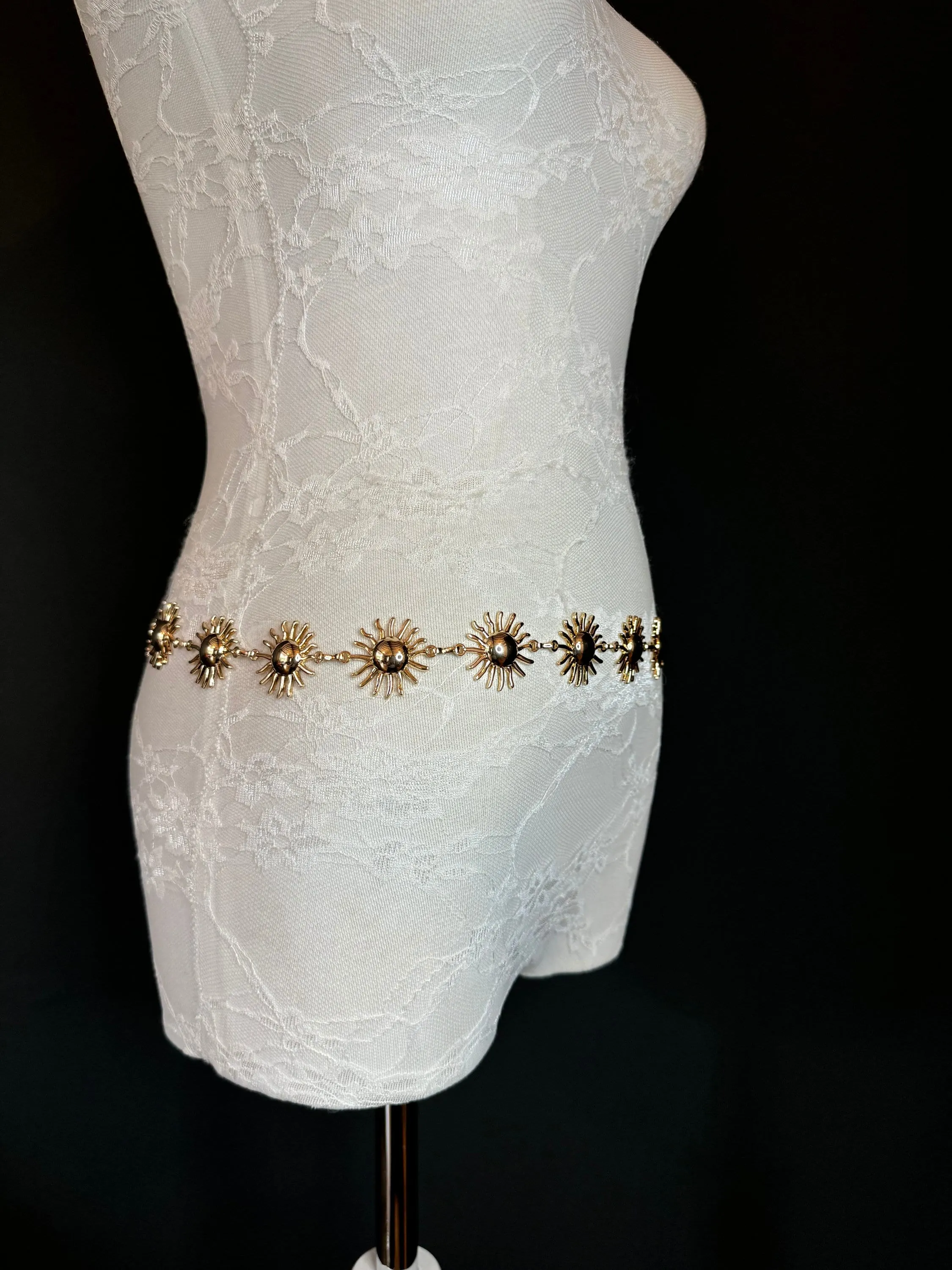 X-long Sun Design Belt, Metal Belt, Teen Sizes, UK Size 18”-60”, Fan Design, Holiday, Gold, Silver, Belt, Resortwear, Beach, Dress, Gift