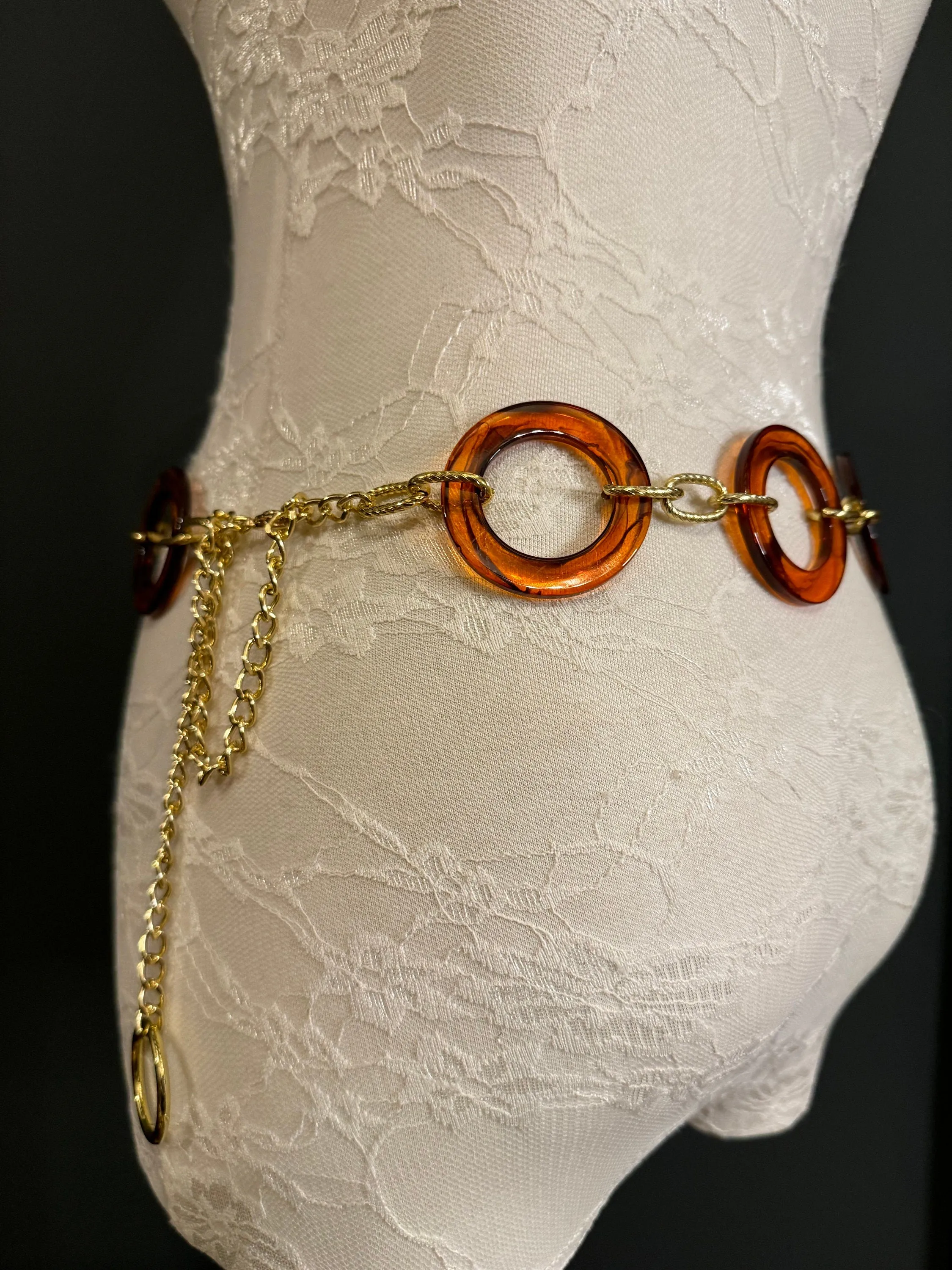 X-long Tortoishell Ring Belt, Gold Chain, Quality Fashion Teen Sizes, UK Size 2-40, Fan Design, Swimwear, Resort Wear, Chain Belt, Accessory