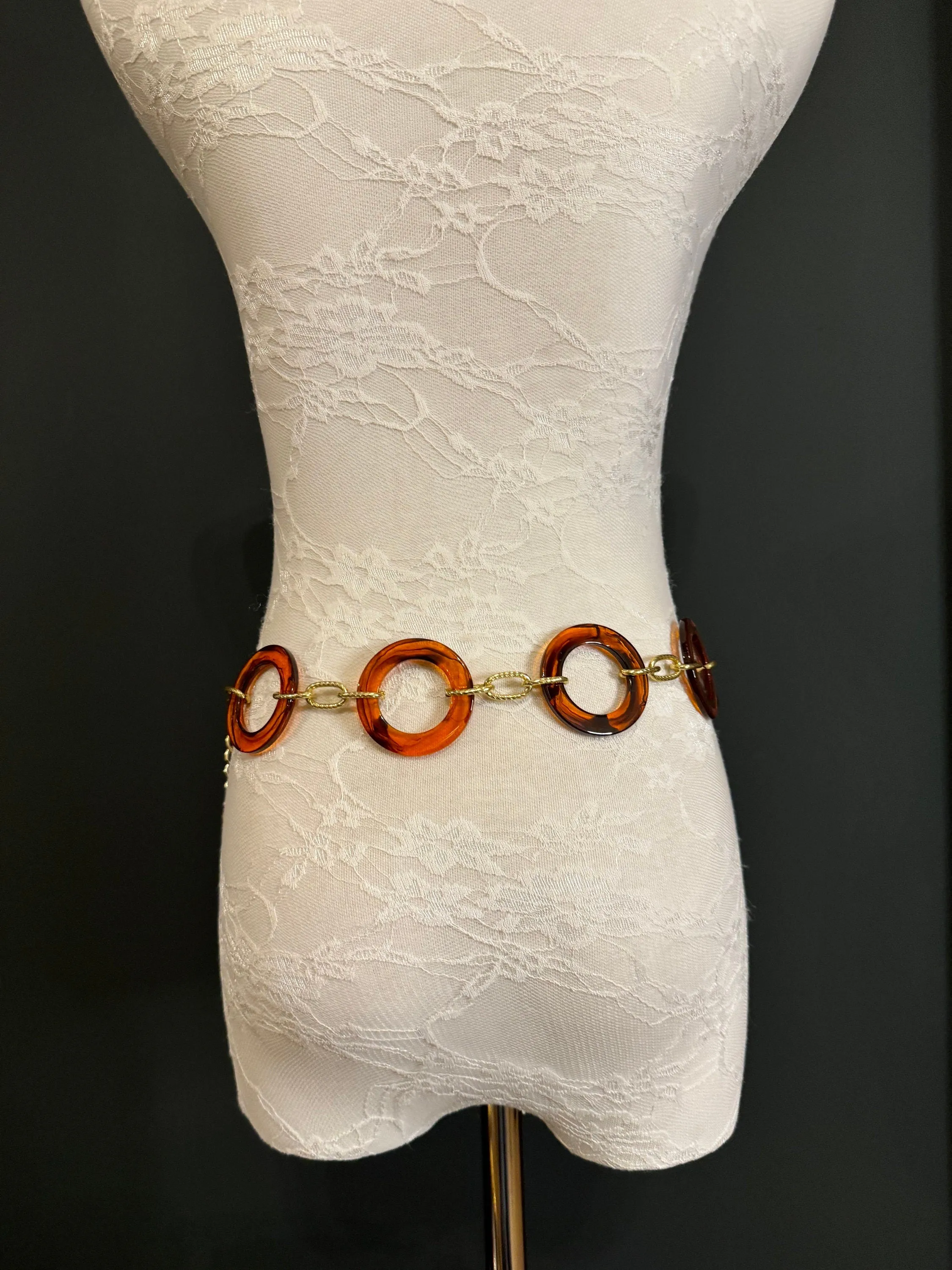 X-long Tortoishell Ring Belt, Gold Chain, Quality Fashion Teen Sizes, UK Size 2-40, Fan Design, Swimwear, Resort Wear, Chain Belt, Accessory