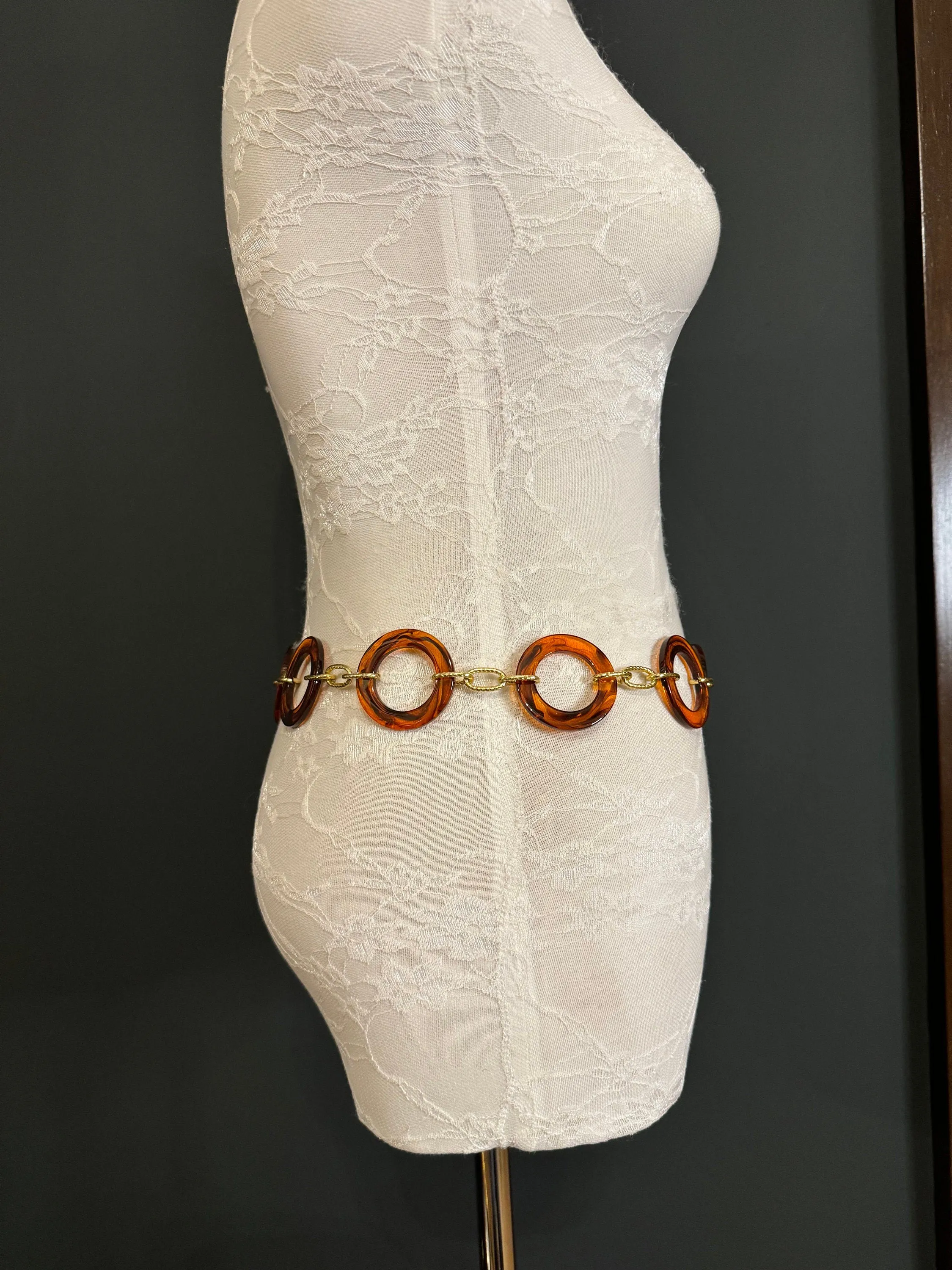 X-long Tortoishell Ring Belt, Gold Chain, Quality Fashion Teen Sizes, UK Size 2-40, Fan Design, Swimwear, Resort Wear, Chain Belt, Accessory
