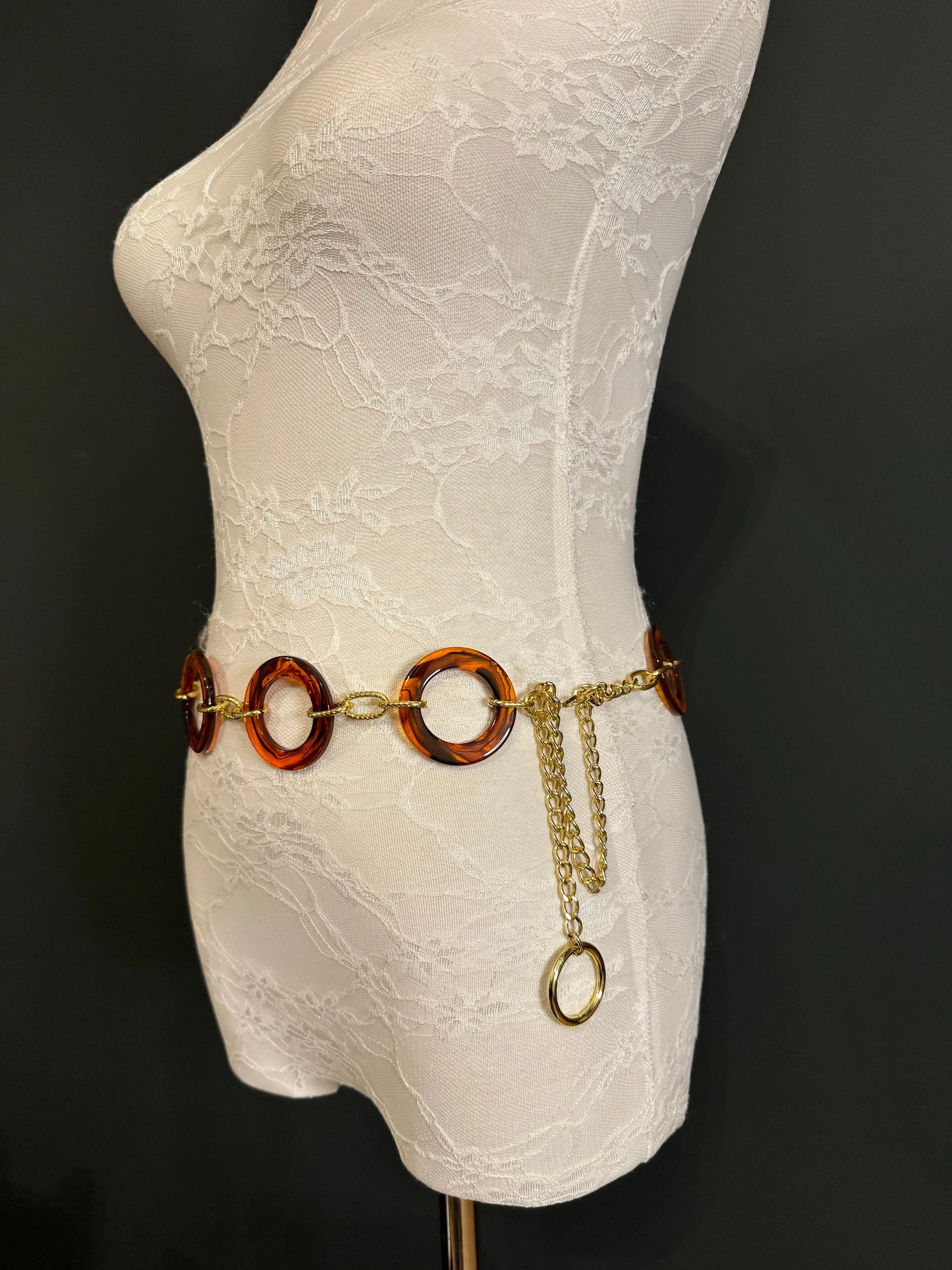 X-long Tortoishell Ring Belt, Gold Chain, Quality Fashion Teen Sizes, UK Size 2-40, Fan Design, Swimwear, Resort Wear, Chain Belt, Accessory