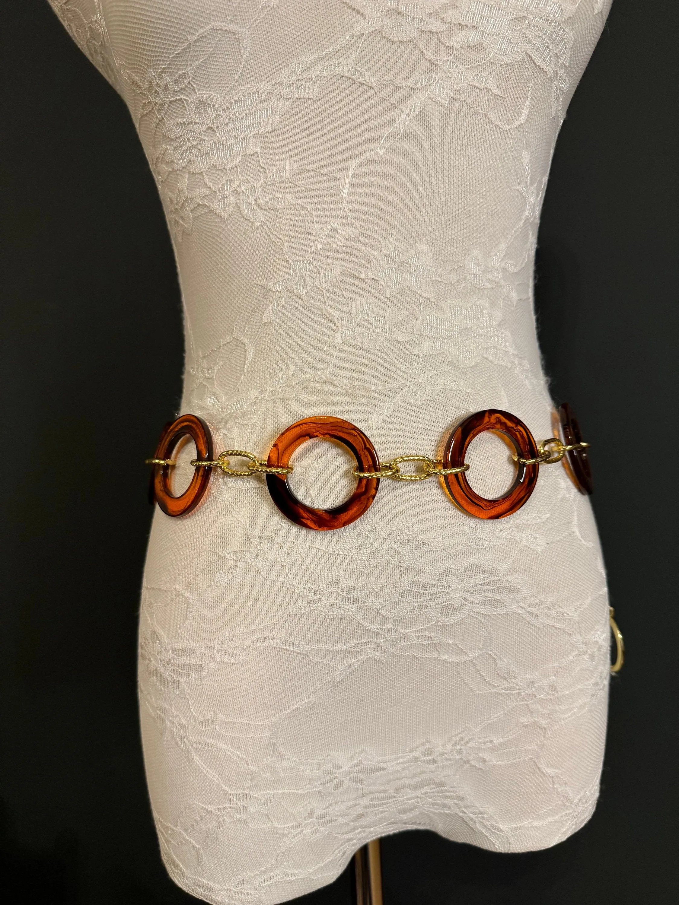 X-long Tortoishell Ring Belt, Gold Chain, Quality Fashion Teen Sizes, UK Size 2-40, Fan Design, Swimwear, Resort Wear, Chain Belt, Accessory
