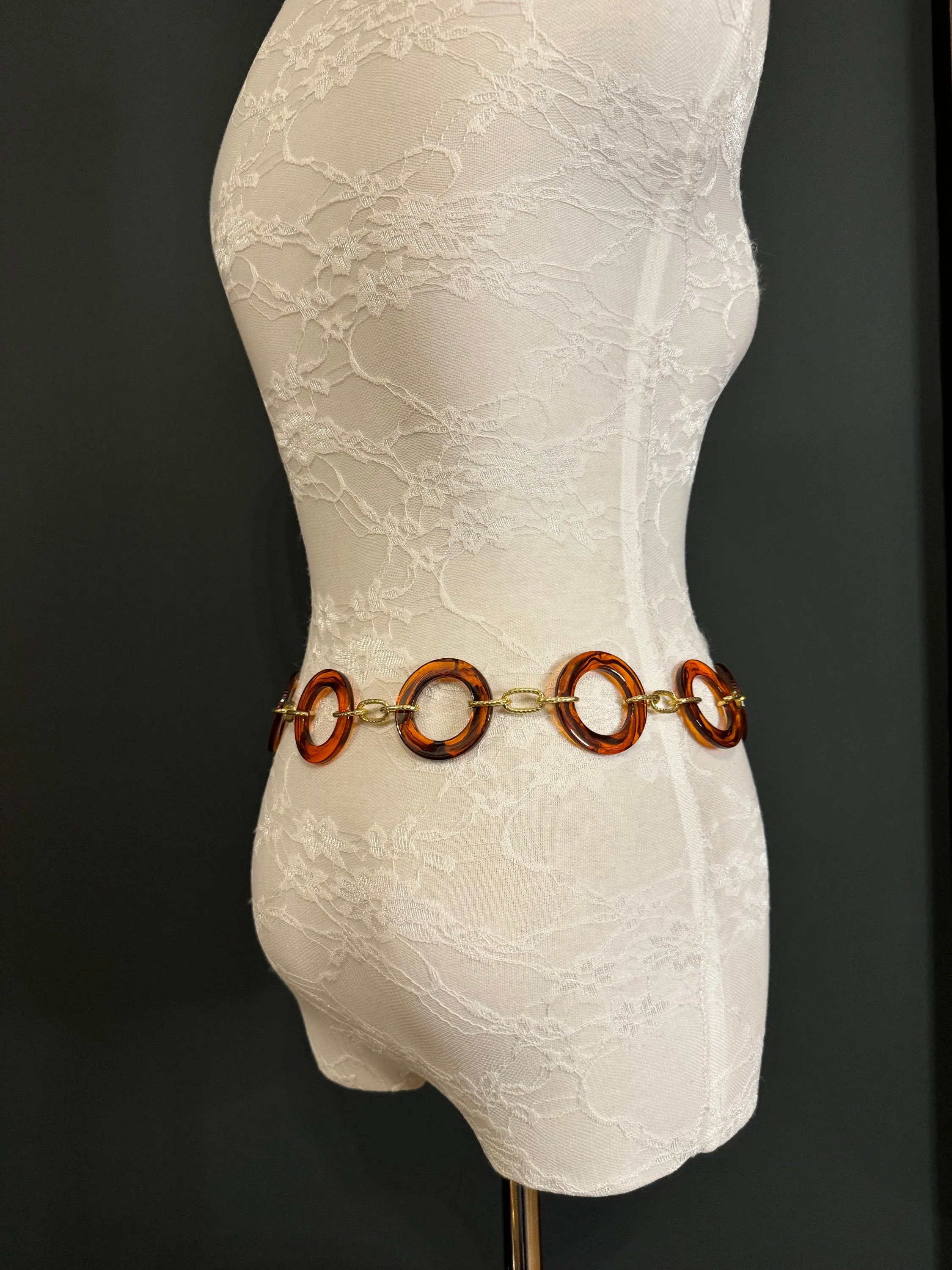 X-long Tortoishell Ring Belt, Gold Chain, Quality Fashion Teen Sizes, UK Size 2-40, Fan Design, Swimwear, Resort Wear, Chain Belt, Accessory