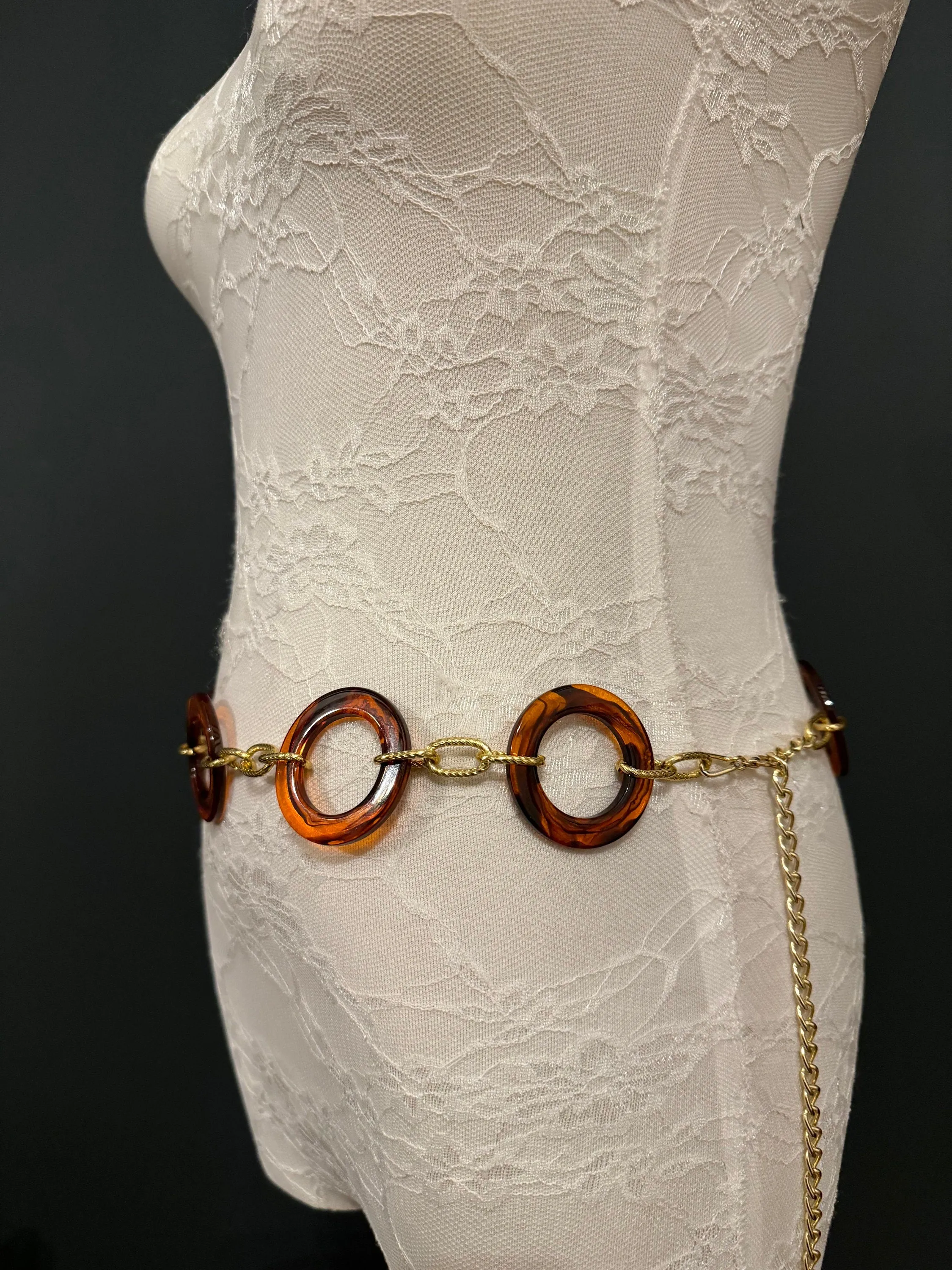 X-long Tortoishell Ring Belt, Gold Chain, Quality Fashion Teen Sizes, UK Size 2-40, Fan Design, Swimwear, Resort Wear, Chain Belt, Accessory